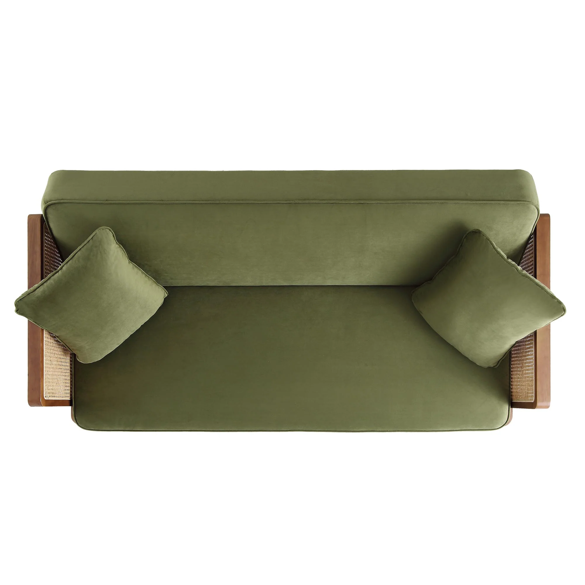 Pienza Cane Sofa Bed, Moss Green Velvet with Walnut Frame - Image 8