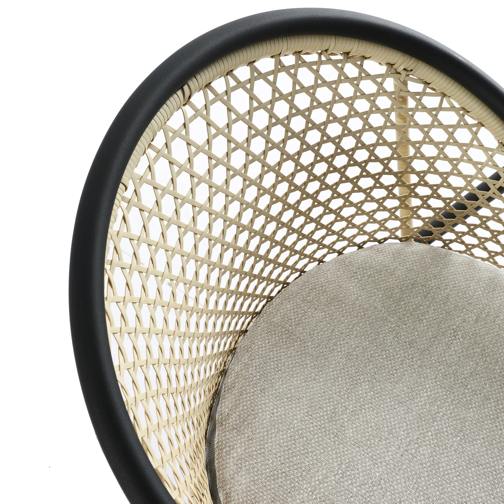 Pienza Outdoor Rattan 4-Seater Round Dining Set, Oatmeal Fabric with Black Frame - Image 17