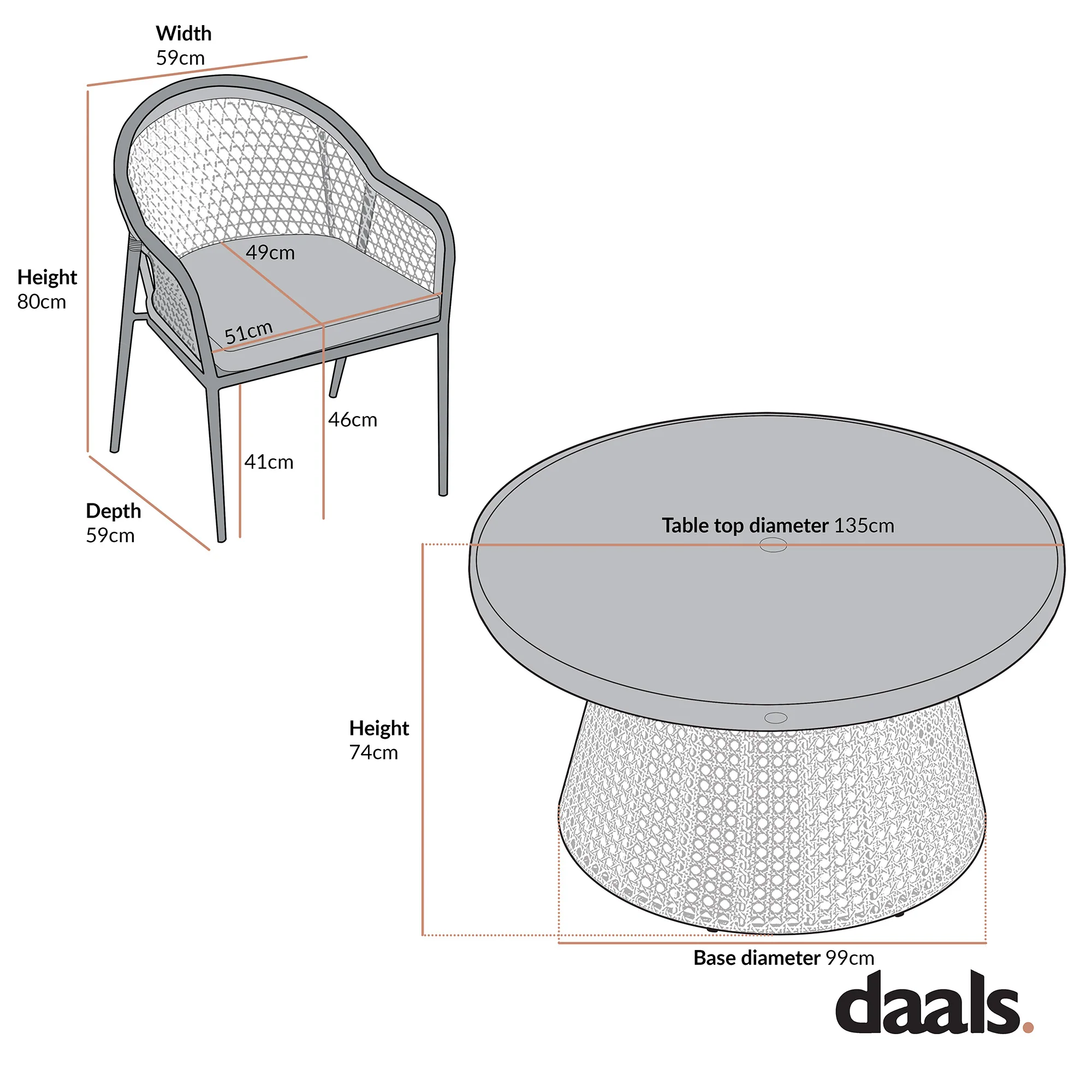 Pienza Outdoor Rattan 6-Seater Round Dining Set, Oatmeal Fabric with Black Frame - Image 10