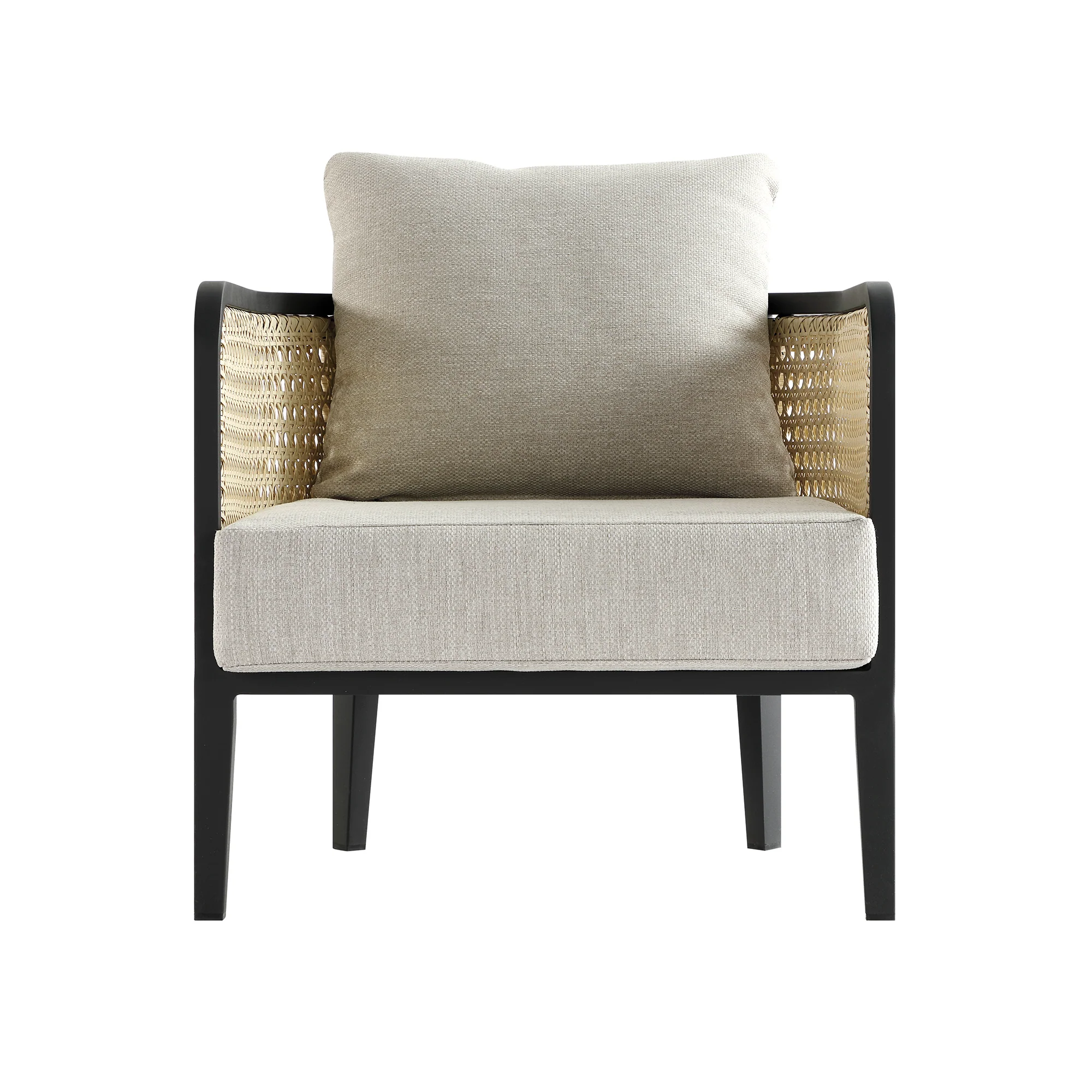 Pienza Outdoor Rattan Corner Sofa Set, Oatmeal Fabric with Black Frame - Image 16