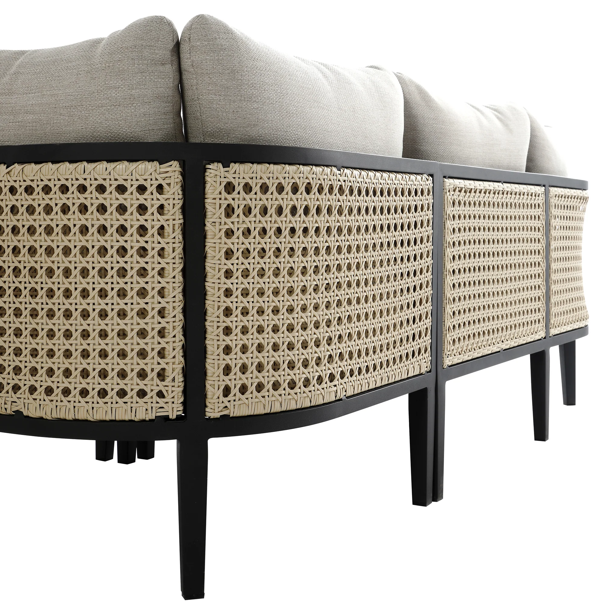 Pienza Outdoor Rattan Corner Sofa Set, Oatmeal Fabric with Black Frame - Image 20