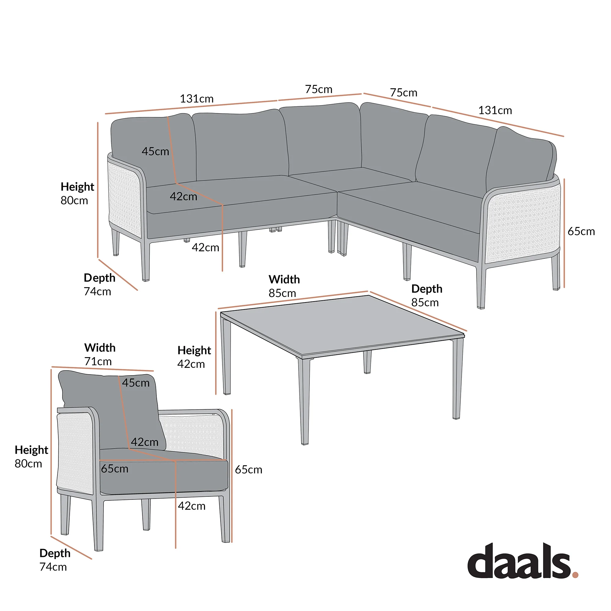 Pienza Outdoor Rattan Corner Sofa Set, Oatmeal Fabric with Black Frame - Image 12