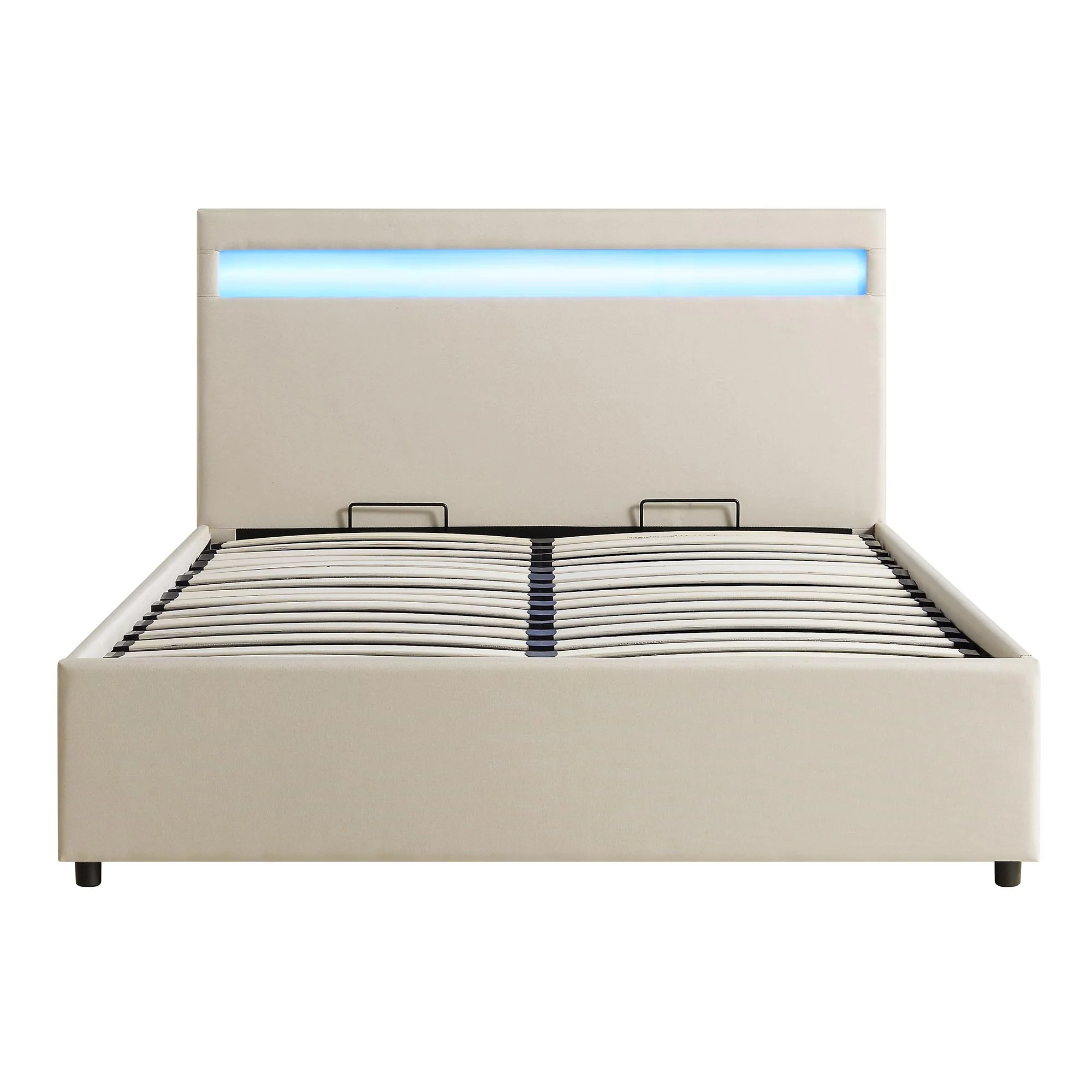 Pimlico End Opening Ottoman Storage Bed Frame with Multi-colour LED Headboard (Beige Fabric) - Image 5