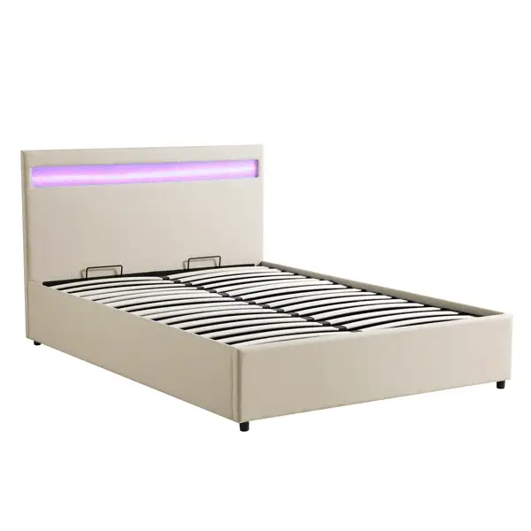 Pimlico End Opening Ottoman Storage Bed Frame with Multi-colour LED Headboard (Beige Fabric) - Image 6