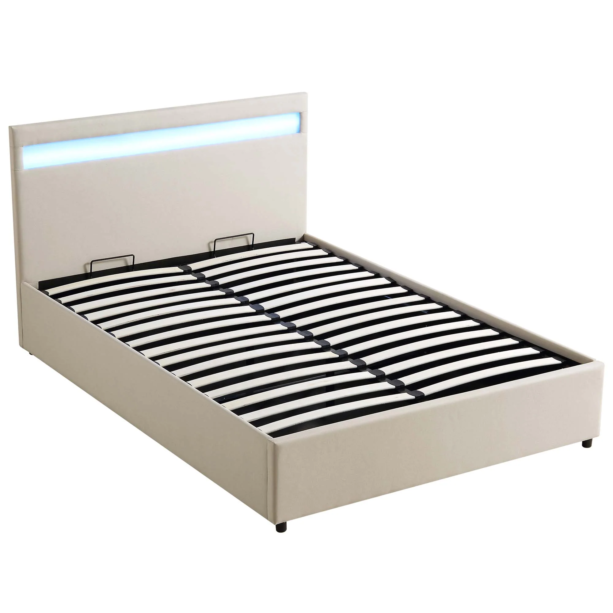 Pimlico End Opening Ottoman Storage Bed Frame with Multi-colour LED Headboard (Beige Fabric) - Image 9