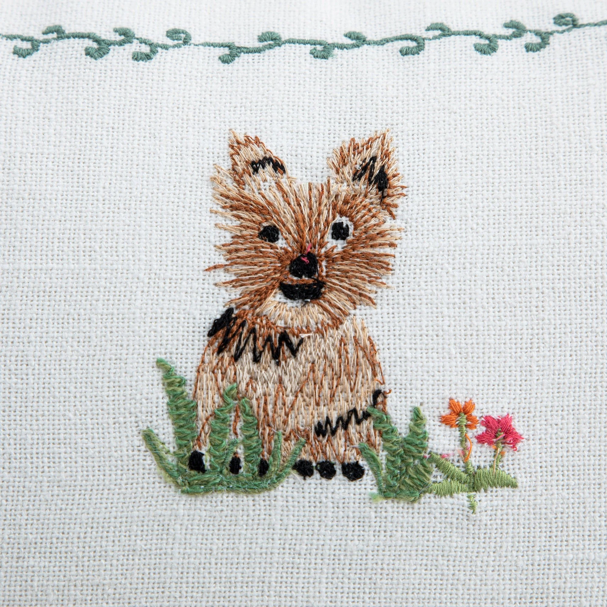 Whimsical Animals Playful Pooches Hand Embroidered Cushion - Image 5