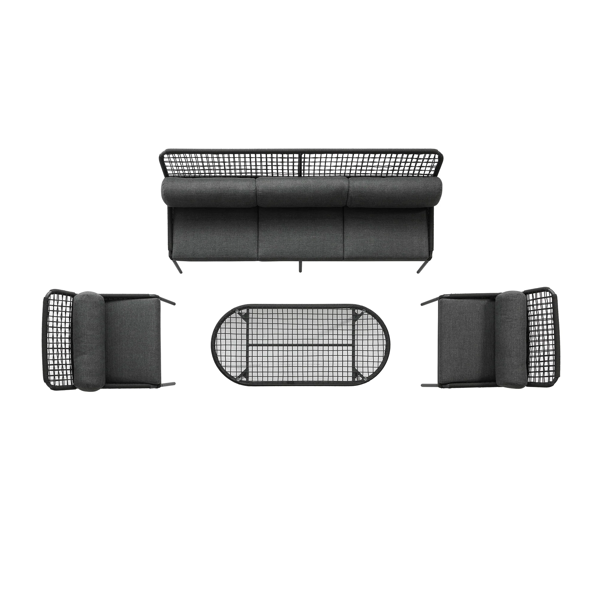 Pomona Rope Weave 5-Seater Sofa Set, Dark Grey Fabric with Black Frame - Image 12