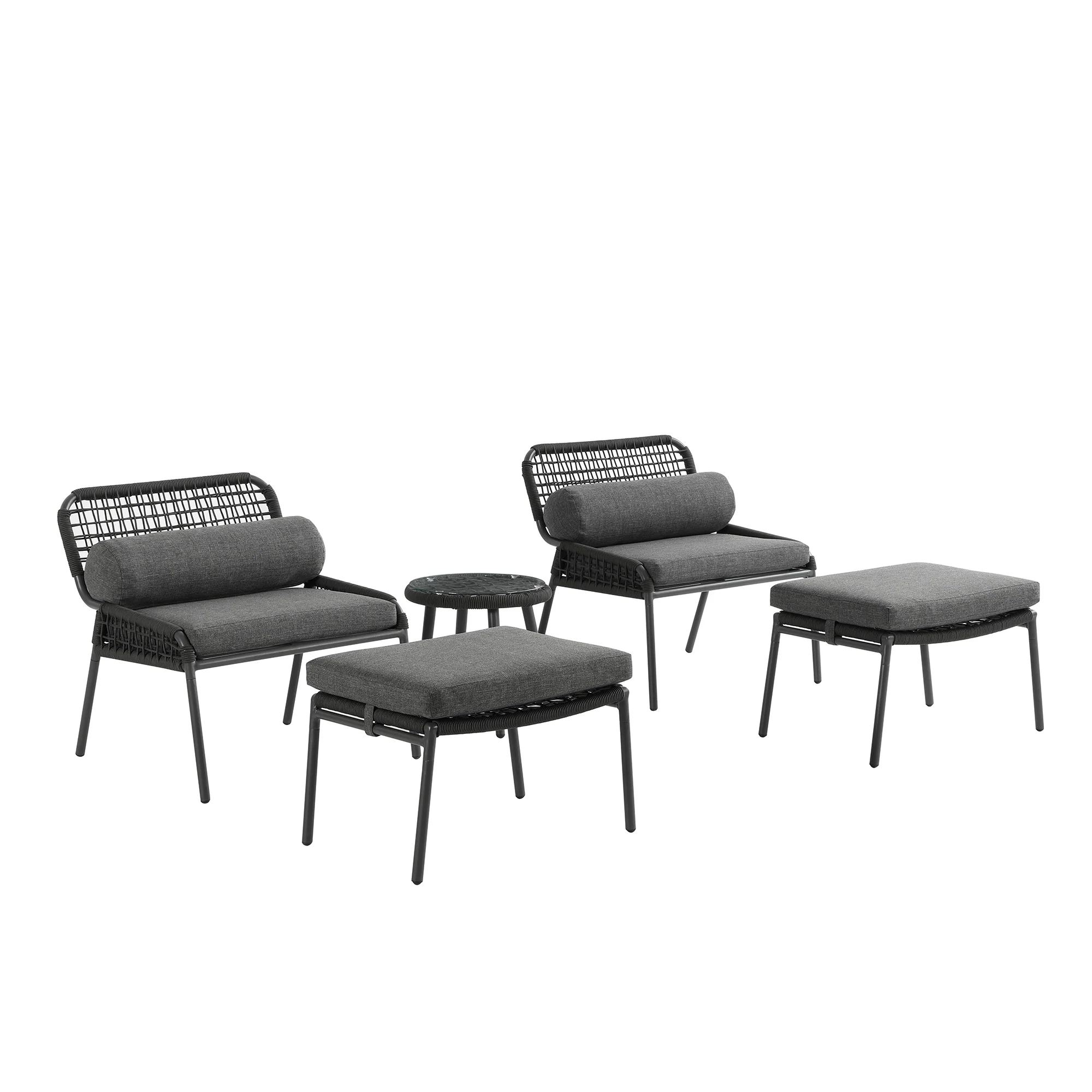 Pomona Rope Weave Bistro Set, Dark Grey Fabric with Black Frame - Image 10