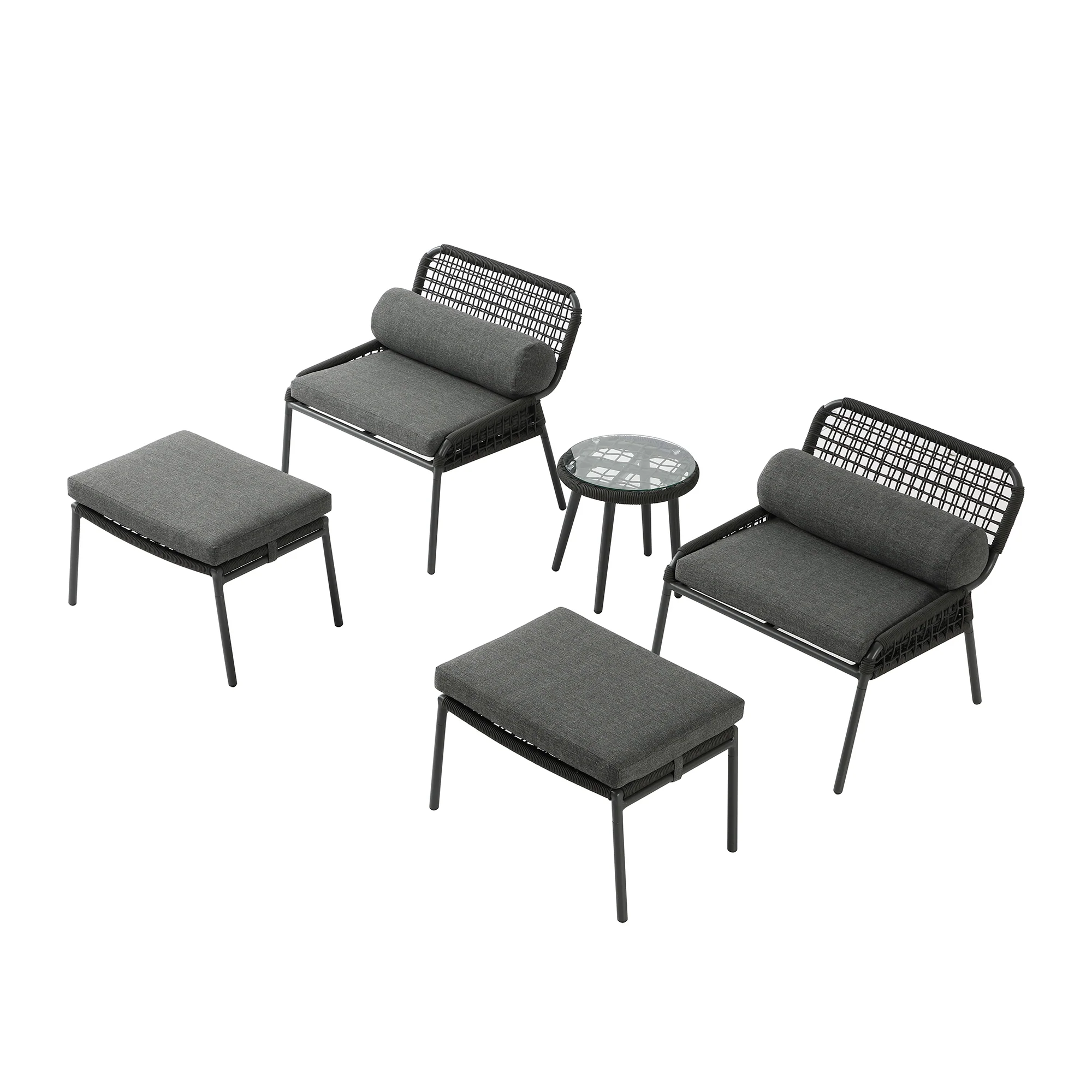 Pomona Rope Weave Bistro Set, Dark Grey Fabric with Black Frame - Image 12