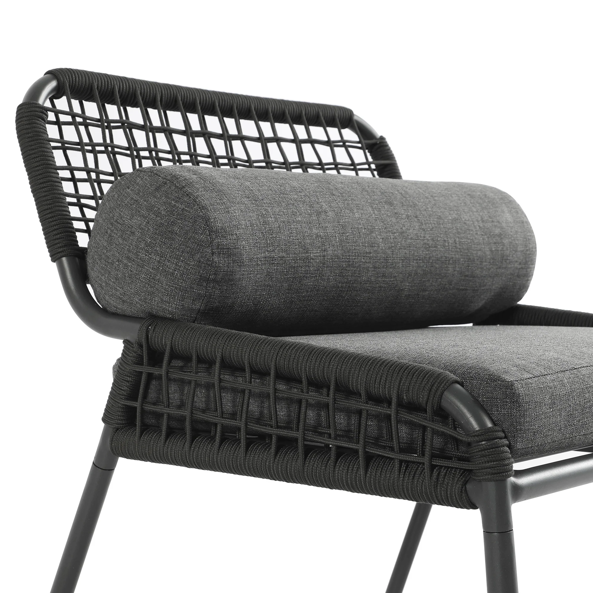 Pomona Rope Weave Bistro Set, Dark Grey Fabric with Black Frame - Image 14