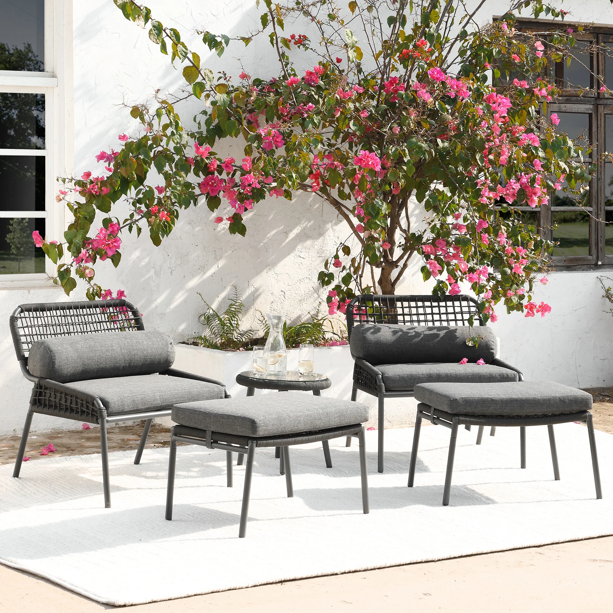 Pomona Rope Weave Bistro Set, Dark Grey Fabric with Black Frame - Image 2