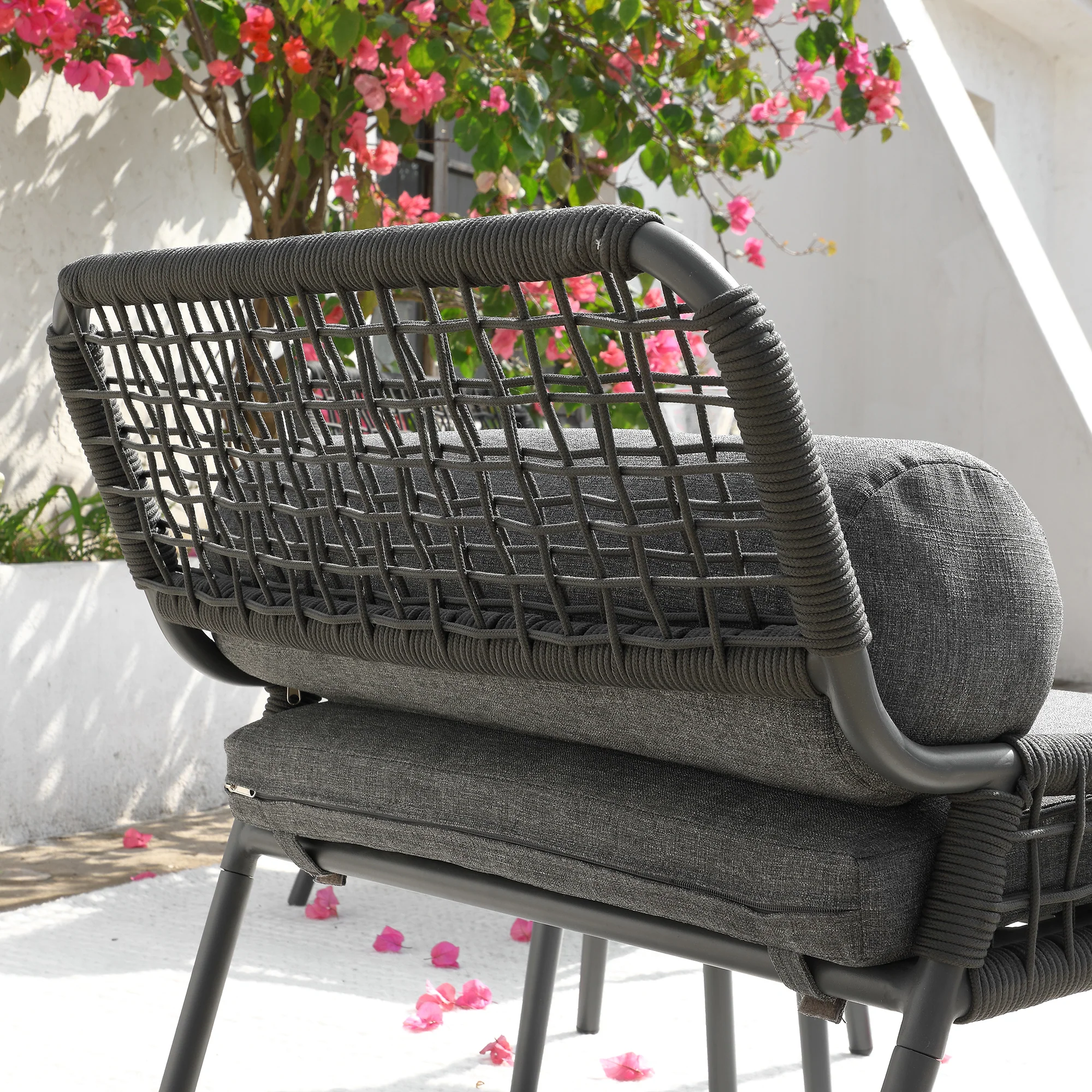 Pomona Rope Weave Bistro Set, Dark Grey Fabric with Black Frame - Image 7