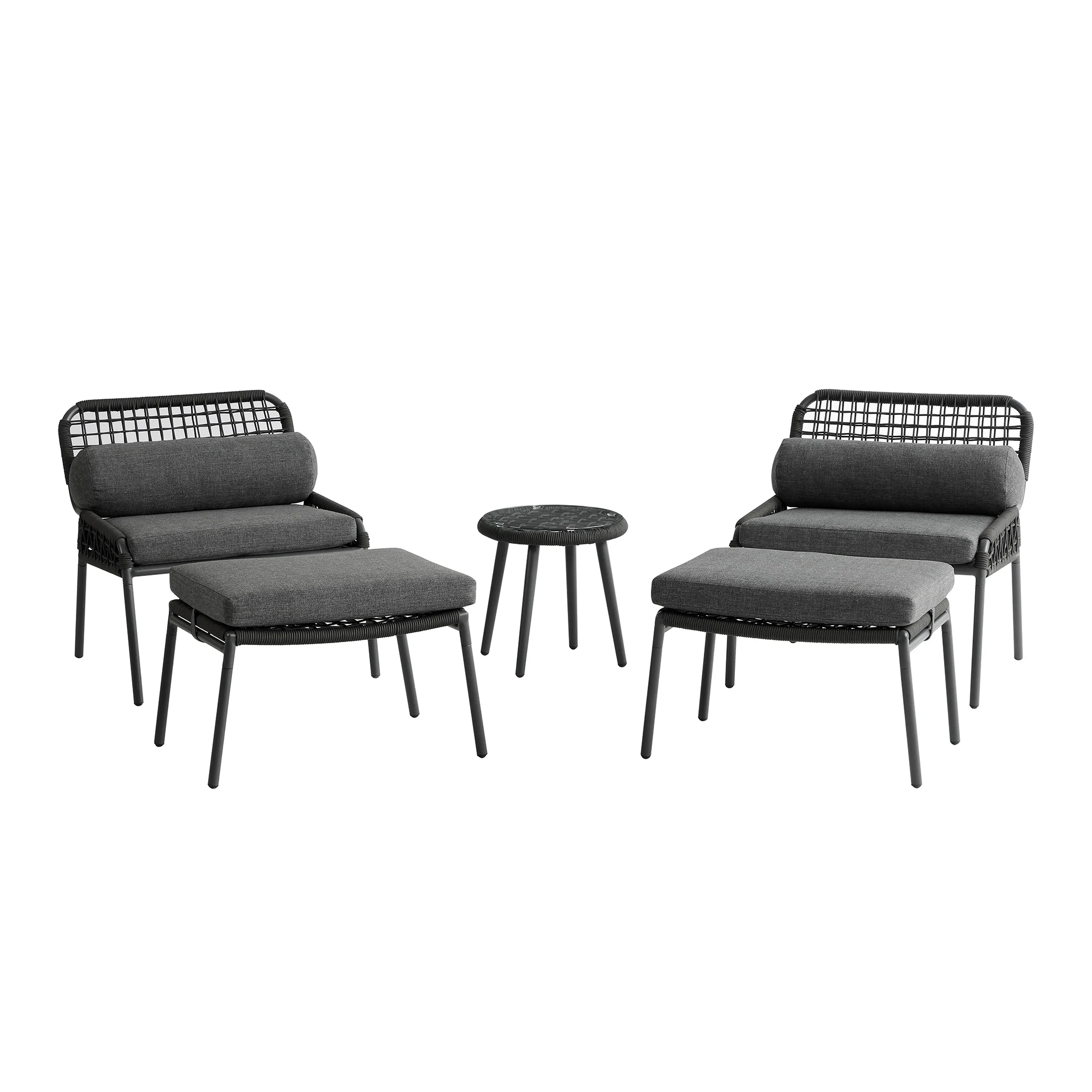 Pomona Rope Weave Bistro Set, Dark Grey Fabric with Black Frame - Image 9