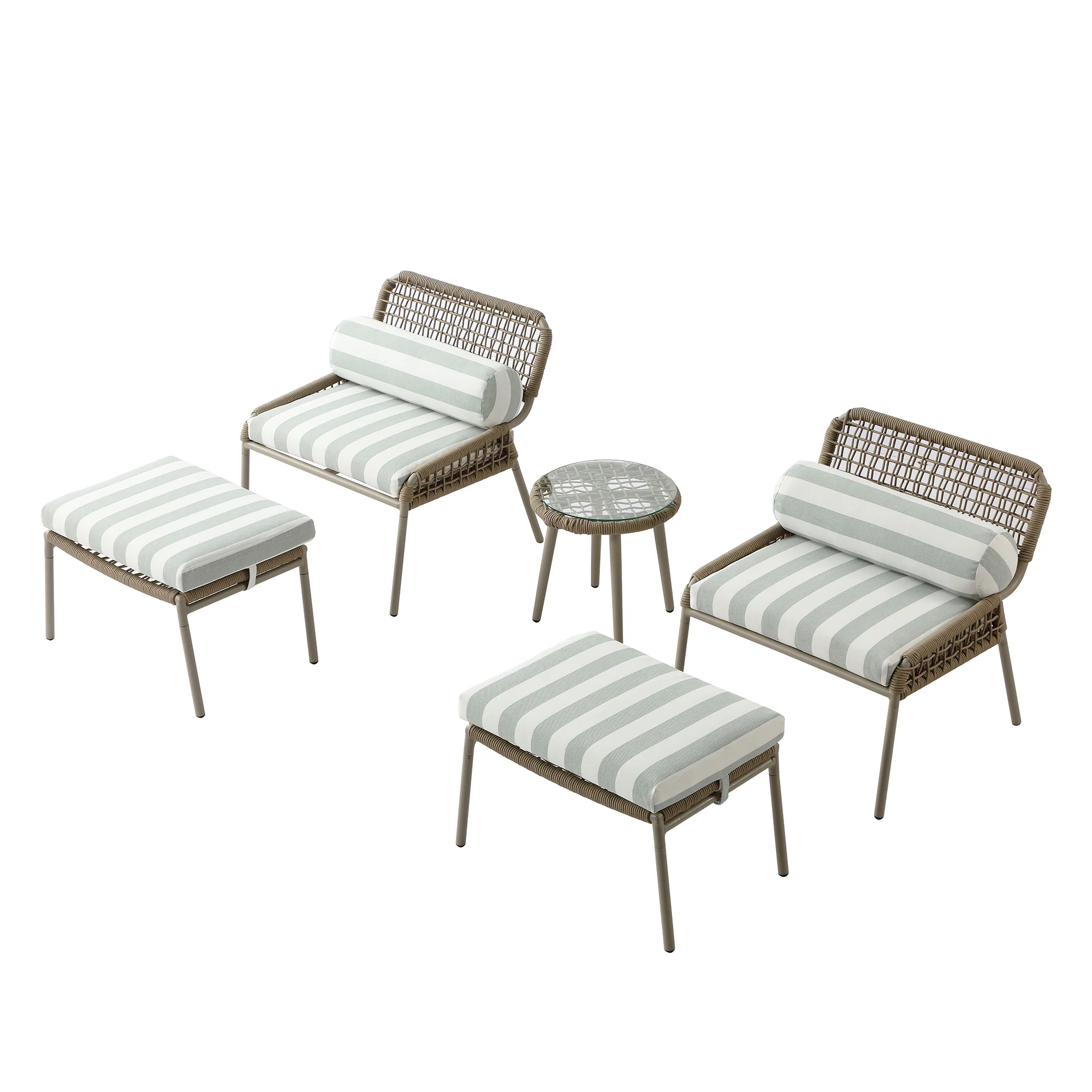 Pomona Rope Weave Bistro Set, Sage Striped Fabric with Taupe Frame - Image 12
