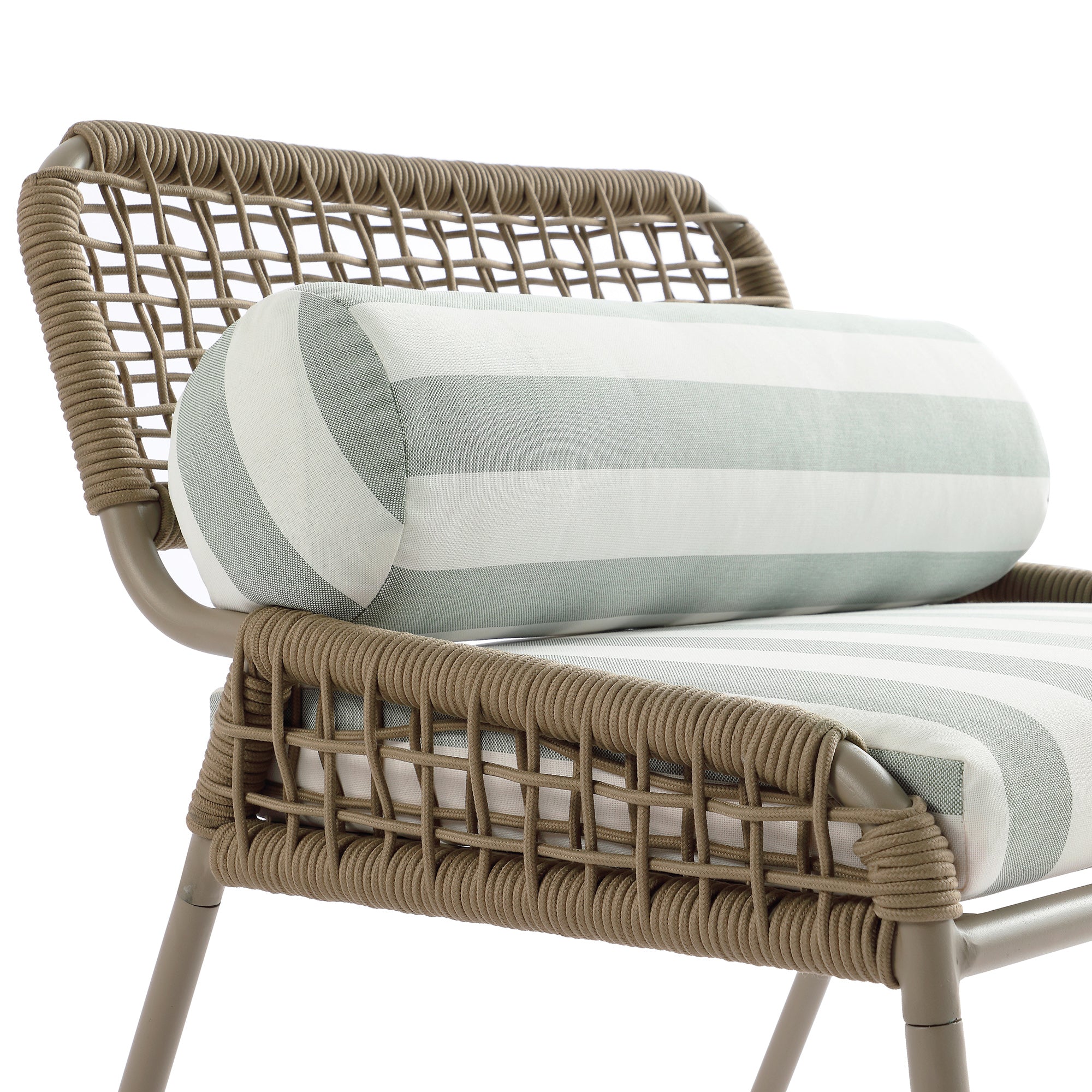 Pomona Rope Weave Bistro Set, Sage Striped Fabric with Taupe Frame - Image 14