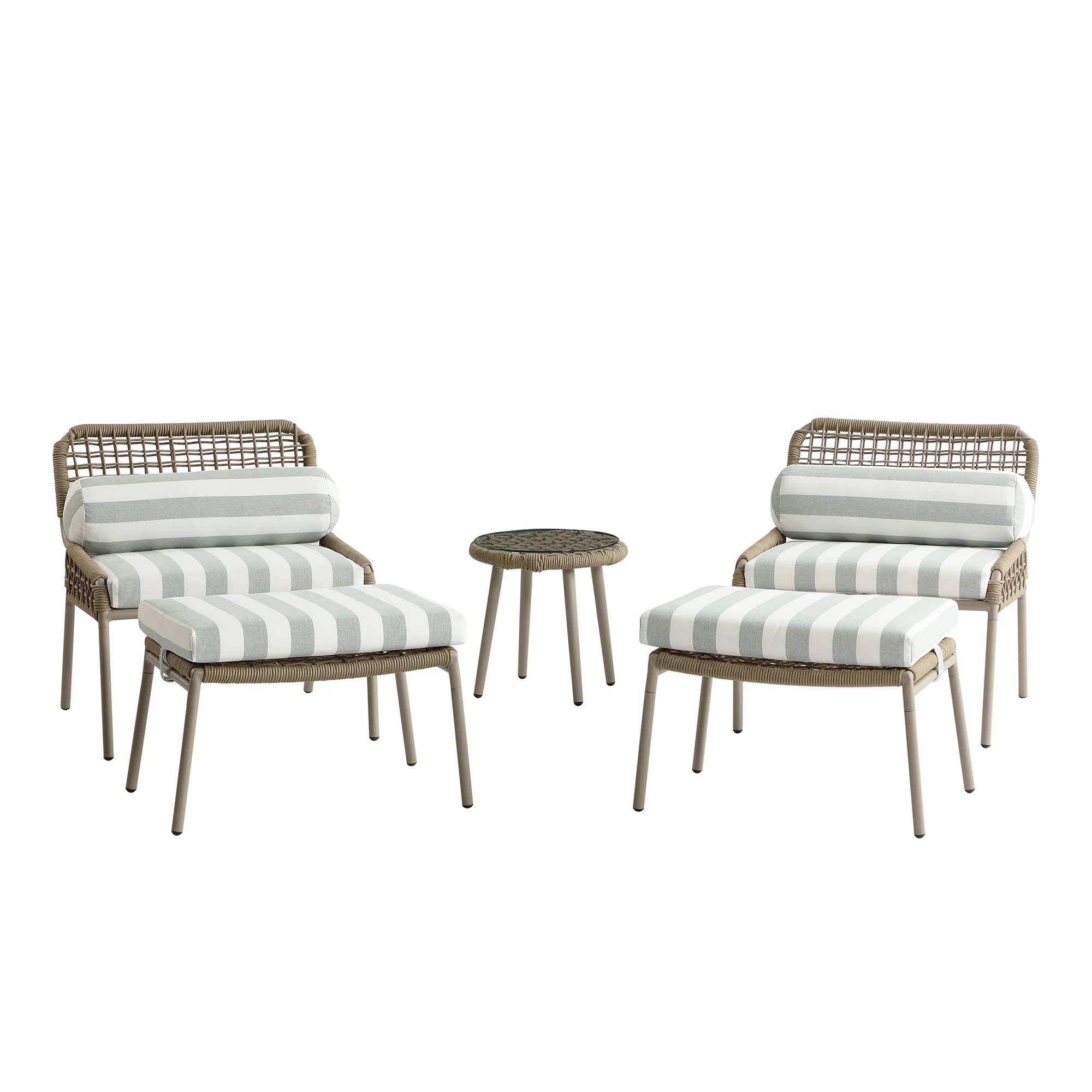 Pomona Rope Weave Bistro Set, Sage Striped Fabric with Taupe Frame - Image 9
