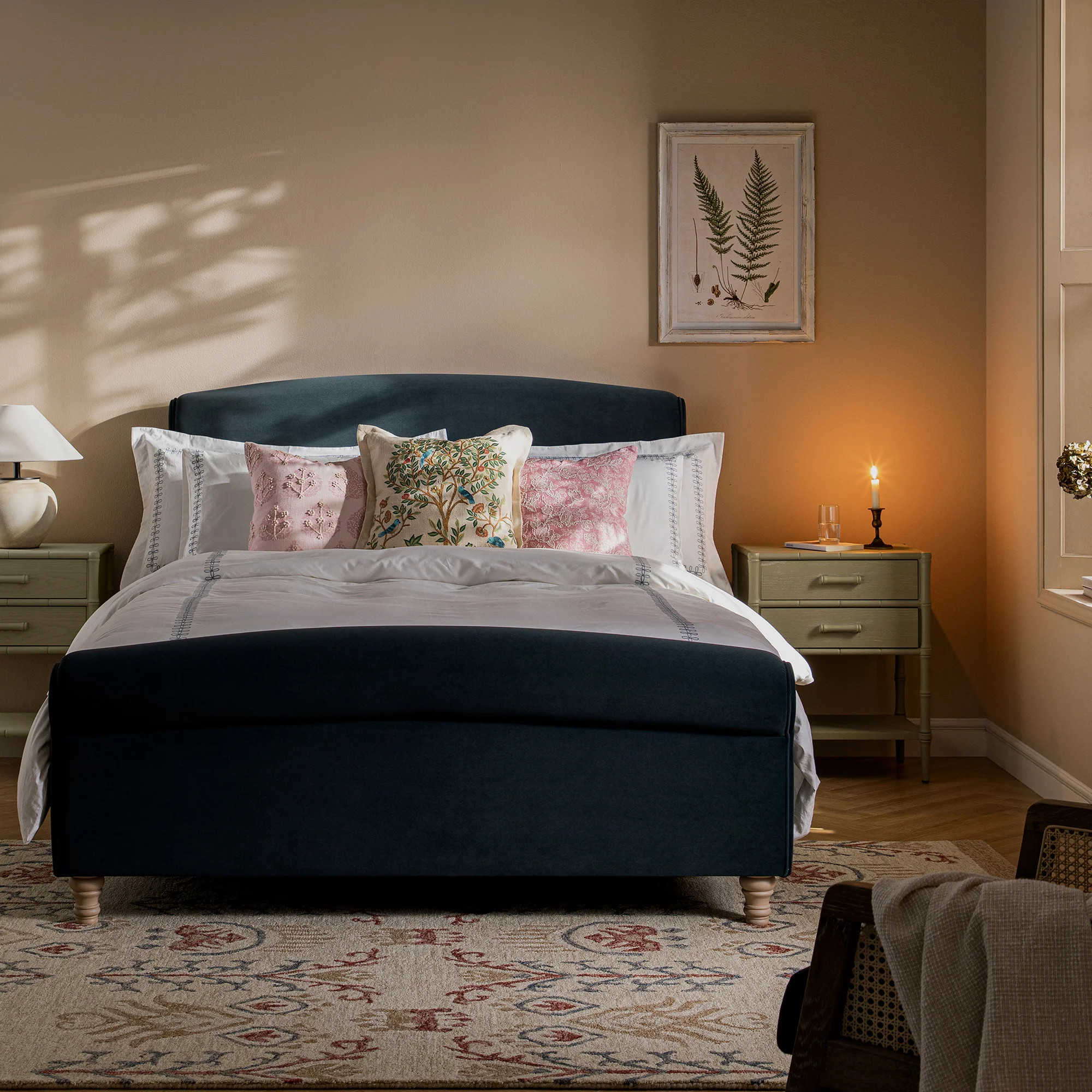 Porchester Ottoman Storage Sleigh Bed, Aegean Blue Velvet - Image 2
