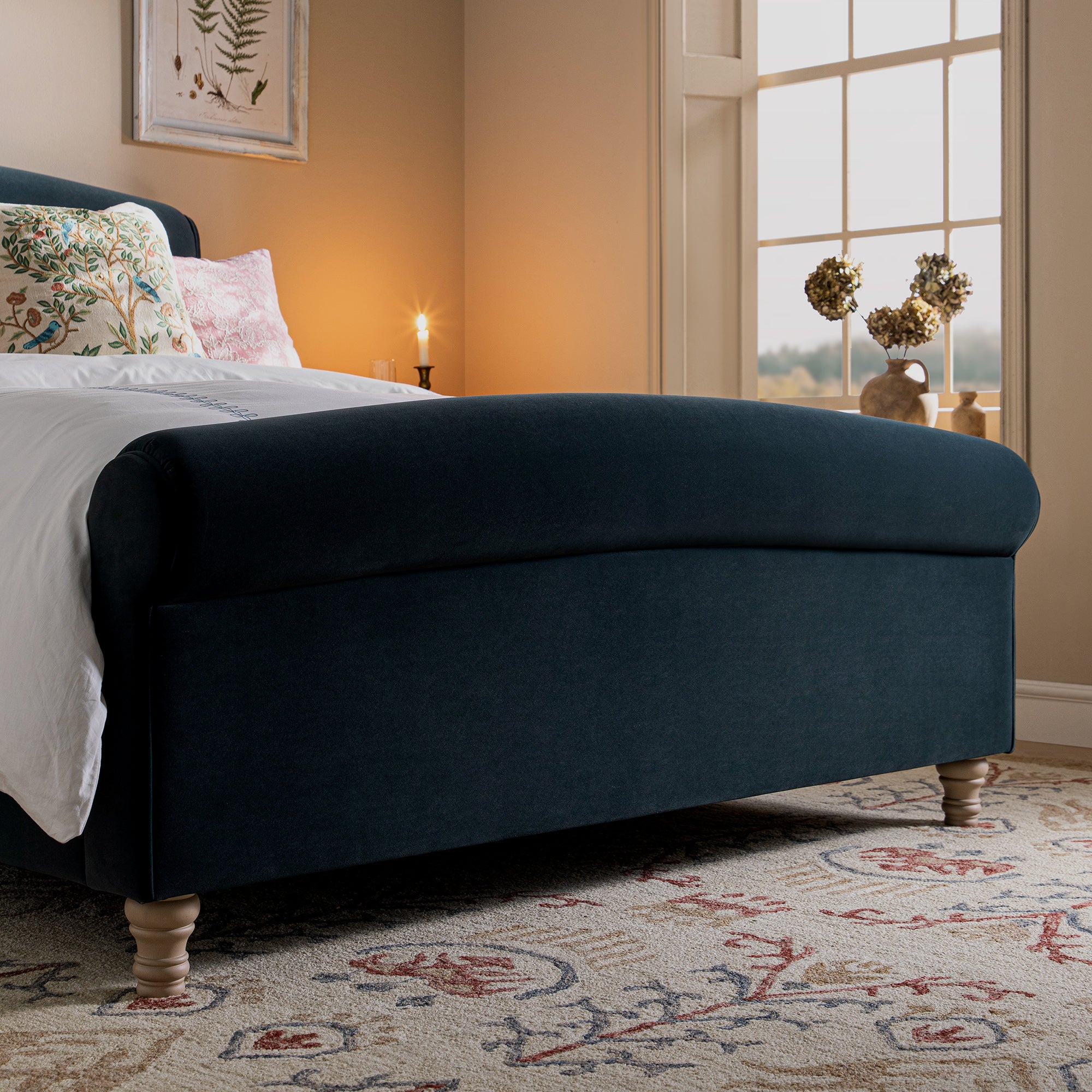 Porchester Ottoman Storage Sleigh Bed, Aegean Blue Velvet - Image 5
