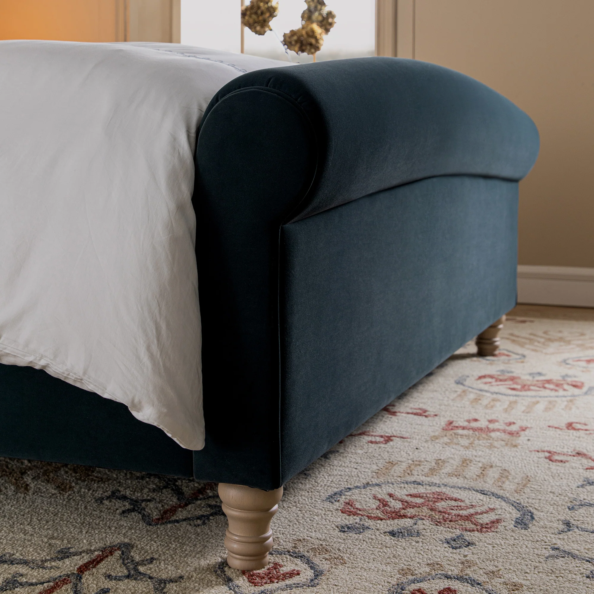 Porchester Ottoman Storage Sleigh Bed, Aegean Blue Velvet - Image 6