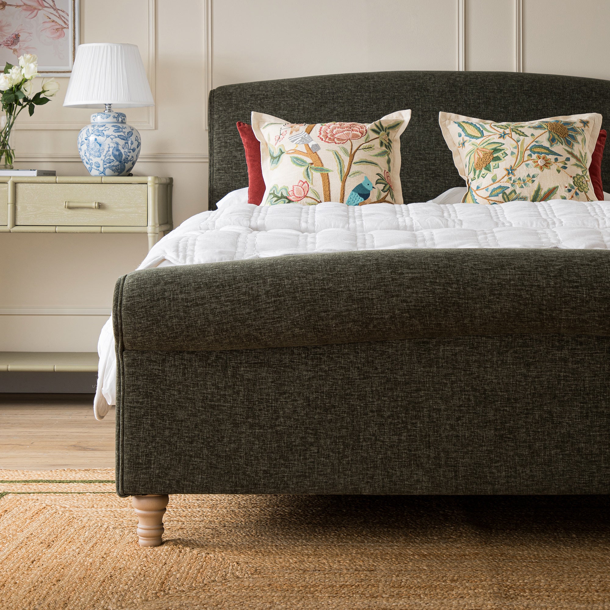 Porchester Ottoman Storage Sleigh Bed, Forest Green Chenille - Image 4
