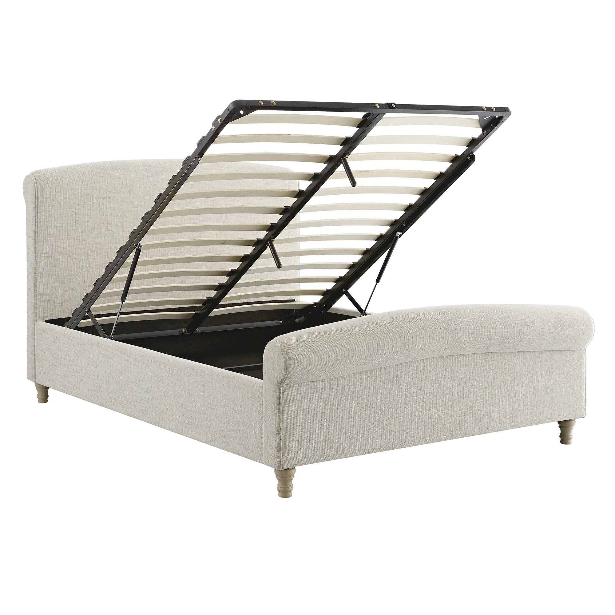 Porchester Ottoman Storage Sleigh Bed, Oatmeal Woven Textured Fabric - Image 13