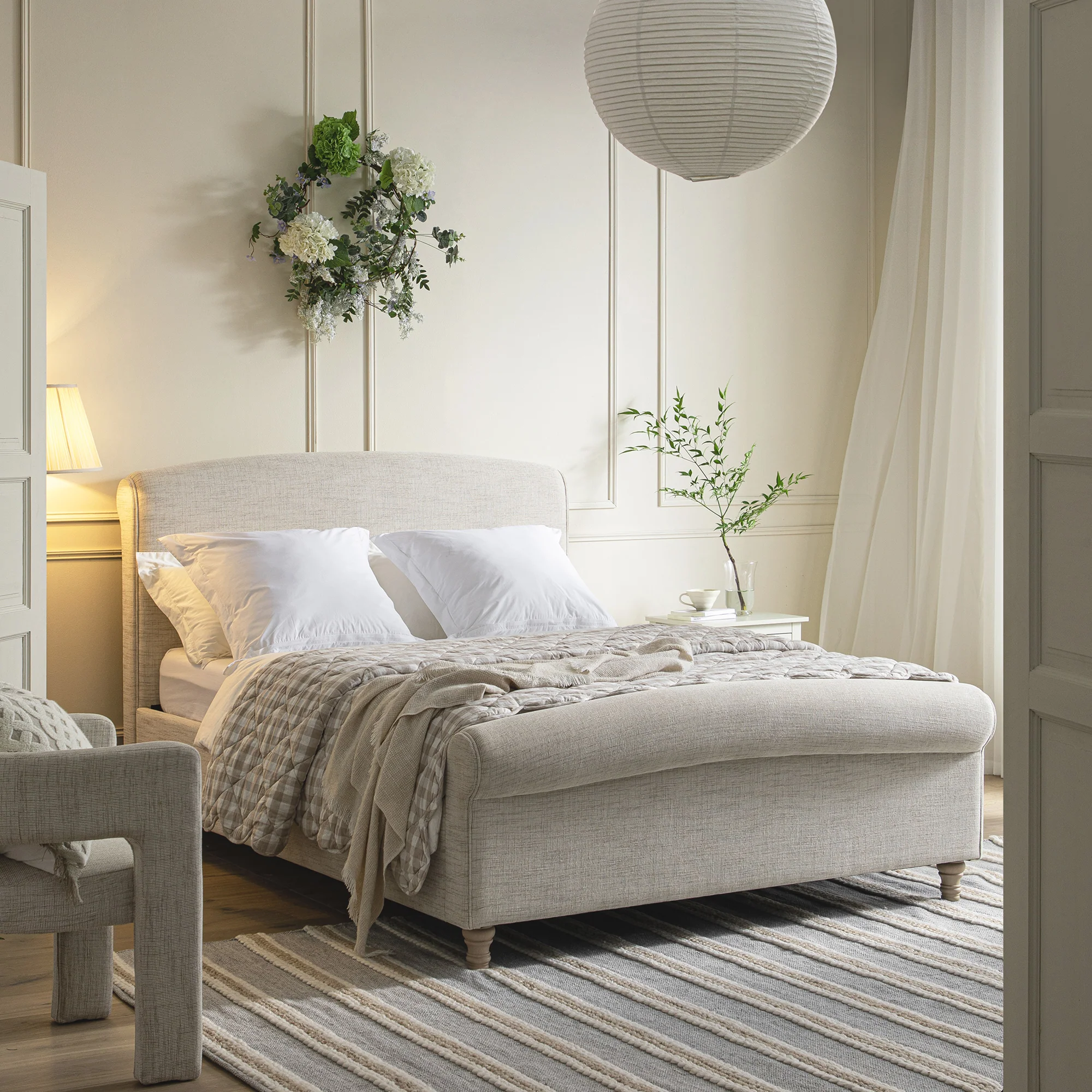 Porchester Ottoman Storage Sleigh Bed, Oatmeal Woven Textured Fabric - Image 2