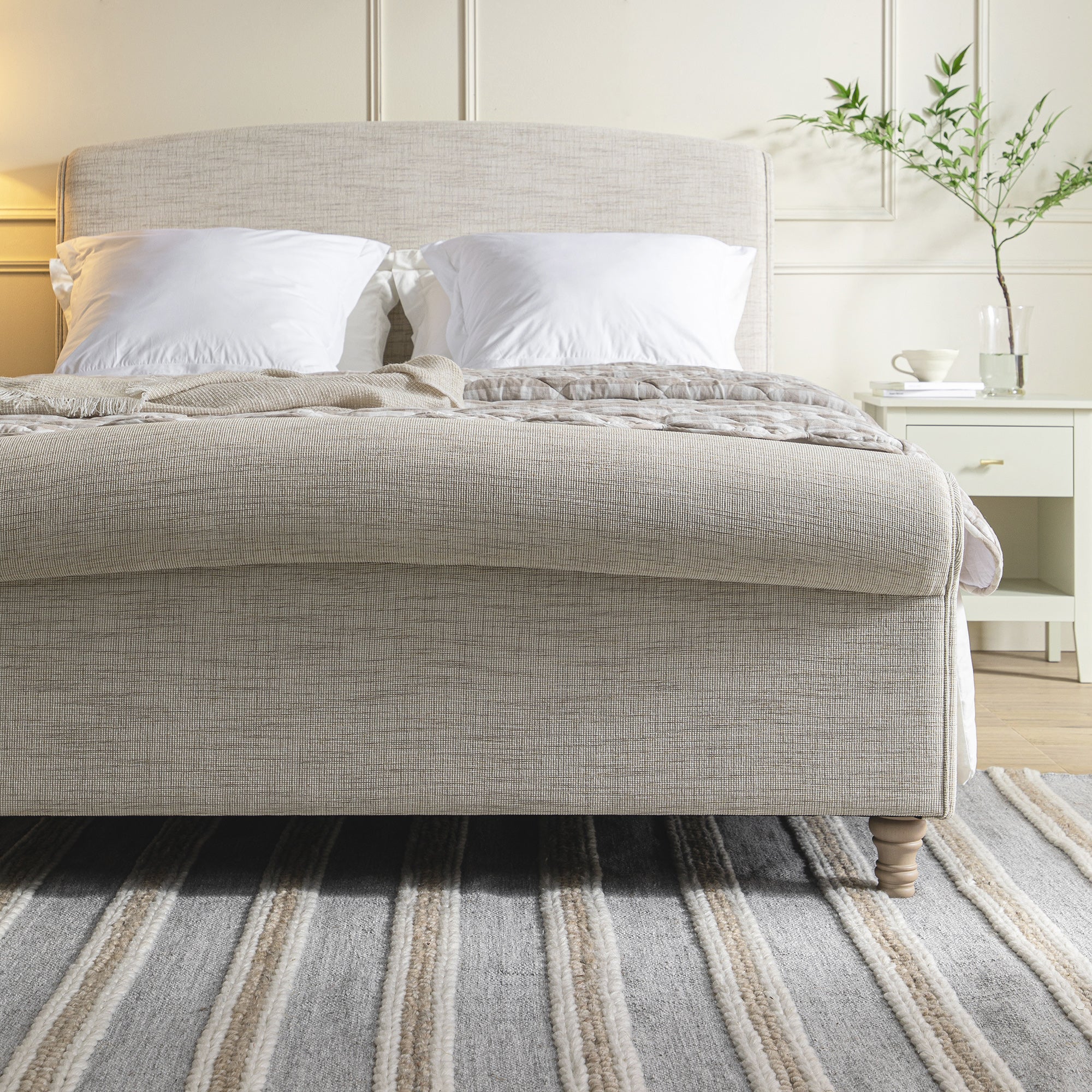 Porchester Ottoman Storage Sleigh Bed, Oatmeal Woven Textured Fabric - Image 5