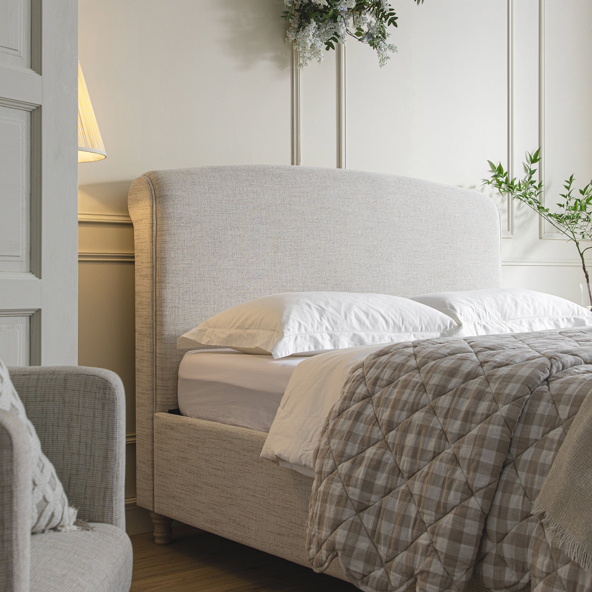 Porchester Ottoman Storage Sleigh Bed, Oatmeal Woven Textured Fabric - Image 6