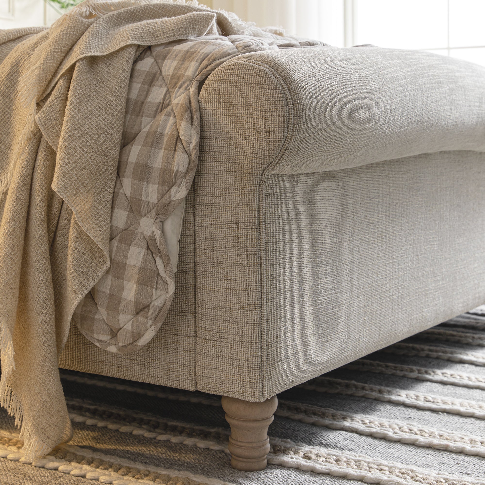 Porchester Ottoman Storage Sleigh Bed, Oatmeal Woven Textured Fabric - Image 8
