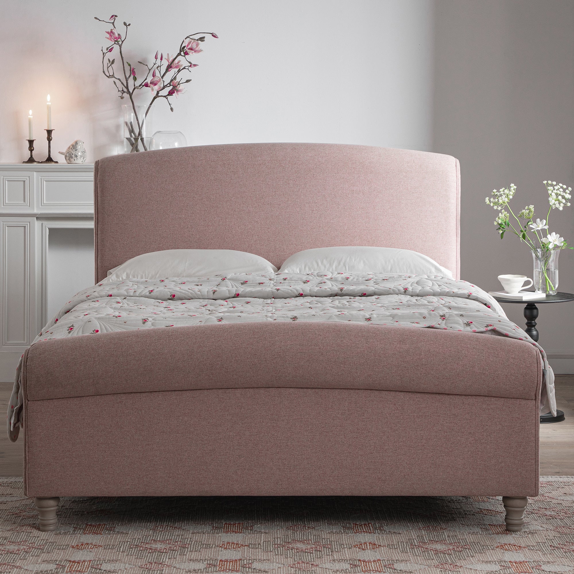 Porchester Ottoman Storage Sleigh Bed, Rosewater Pink Fabric - Image 3