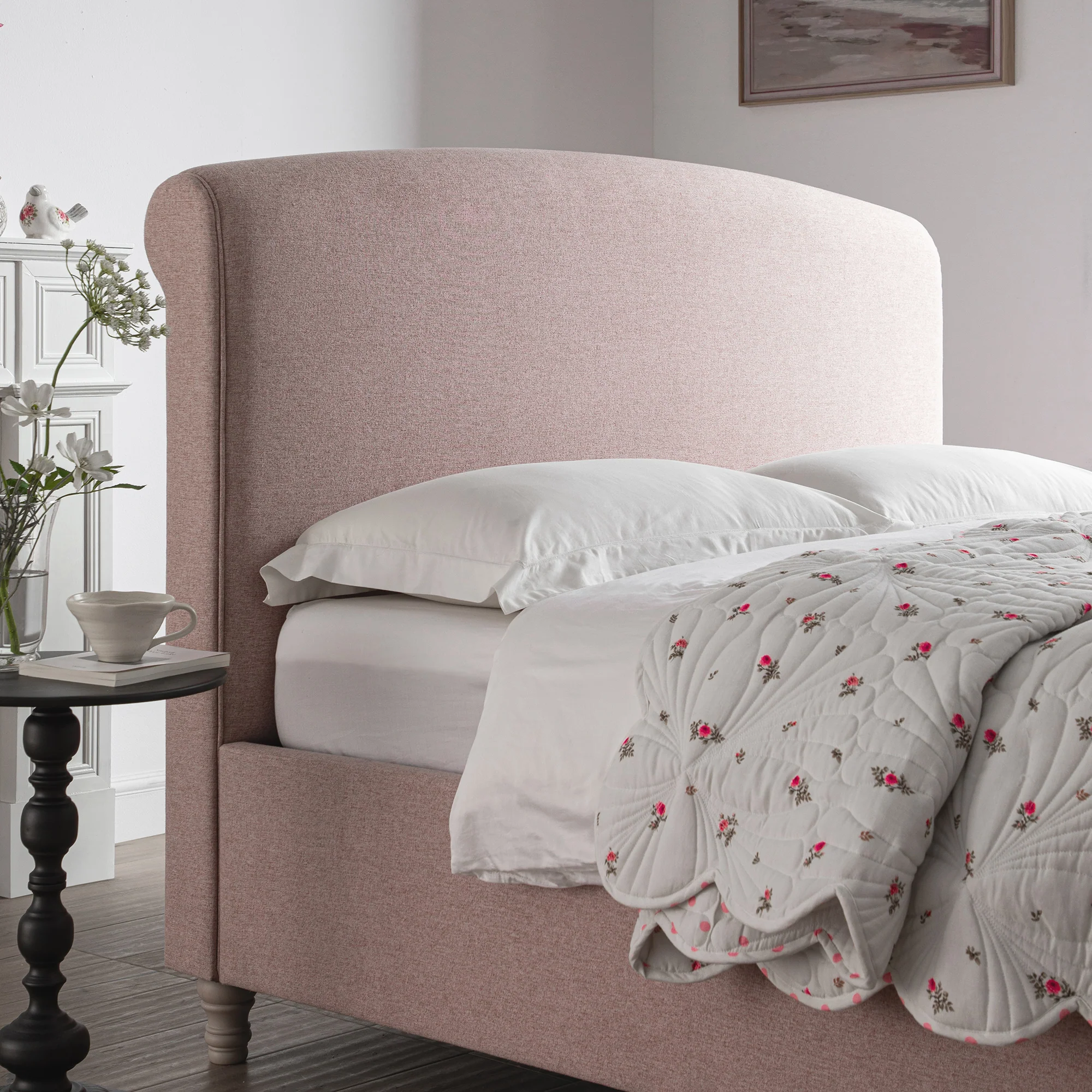 Porchester Ottoman Storage Sleigh Bed, Rosewater Pink Fabric - Image 4