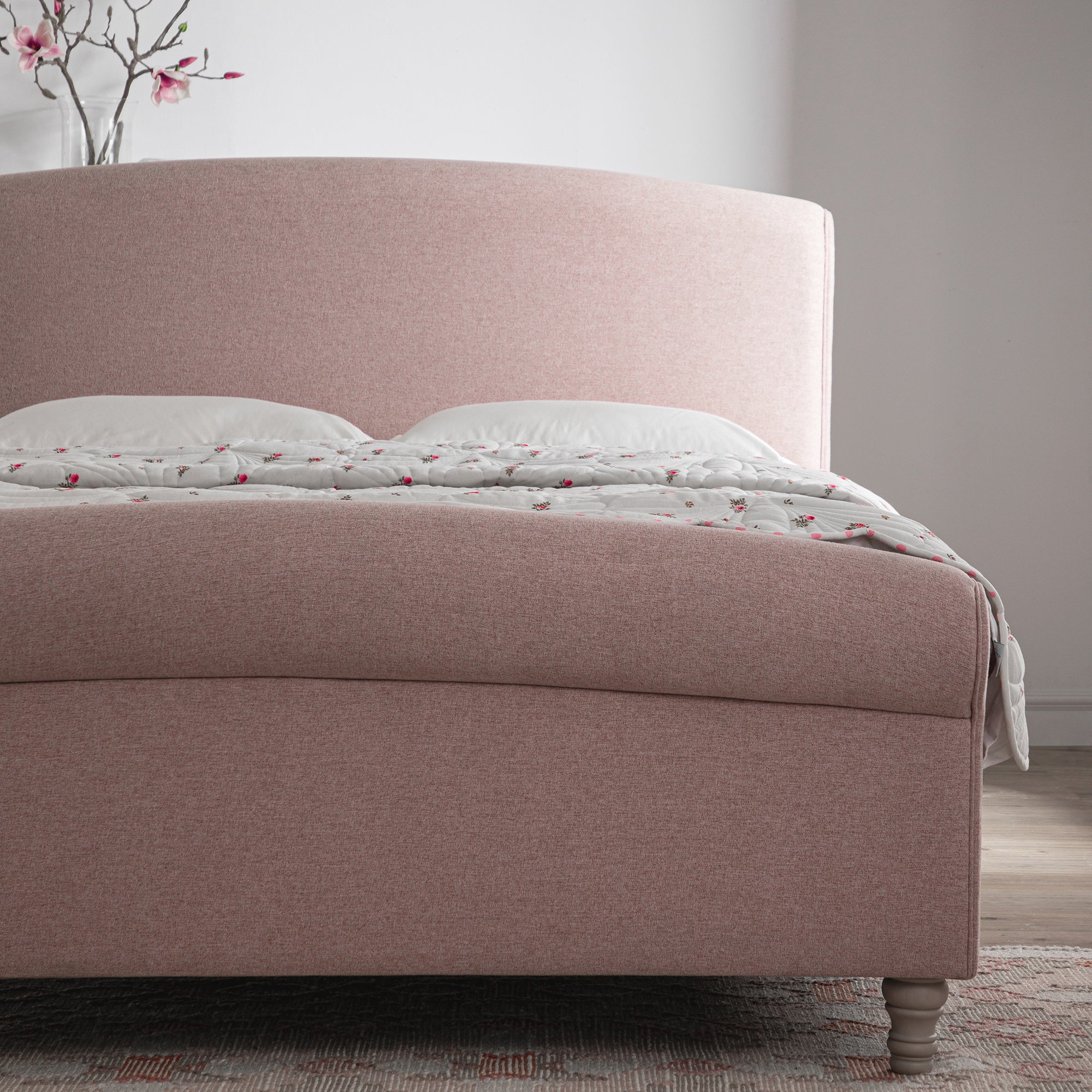 Porchester Ottoman Storage Sleigh Bed, Rosewater Pink Fabric - Image 5