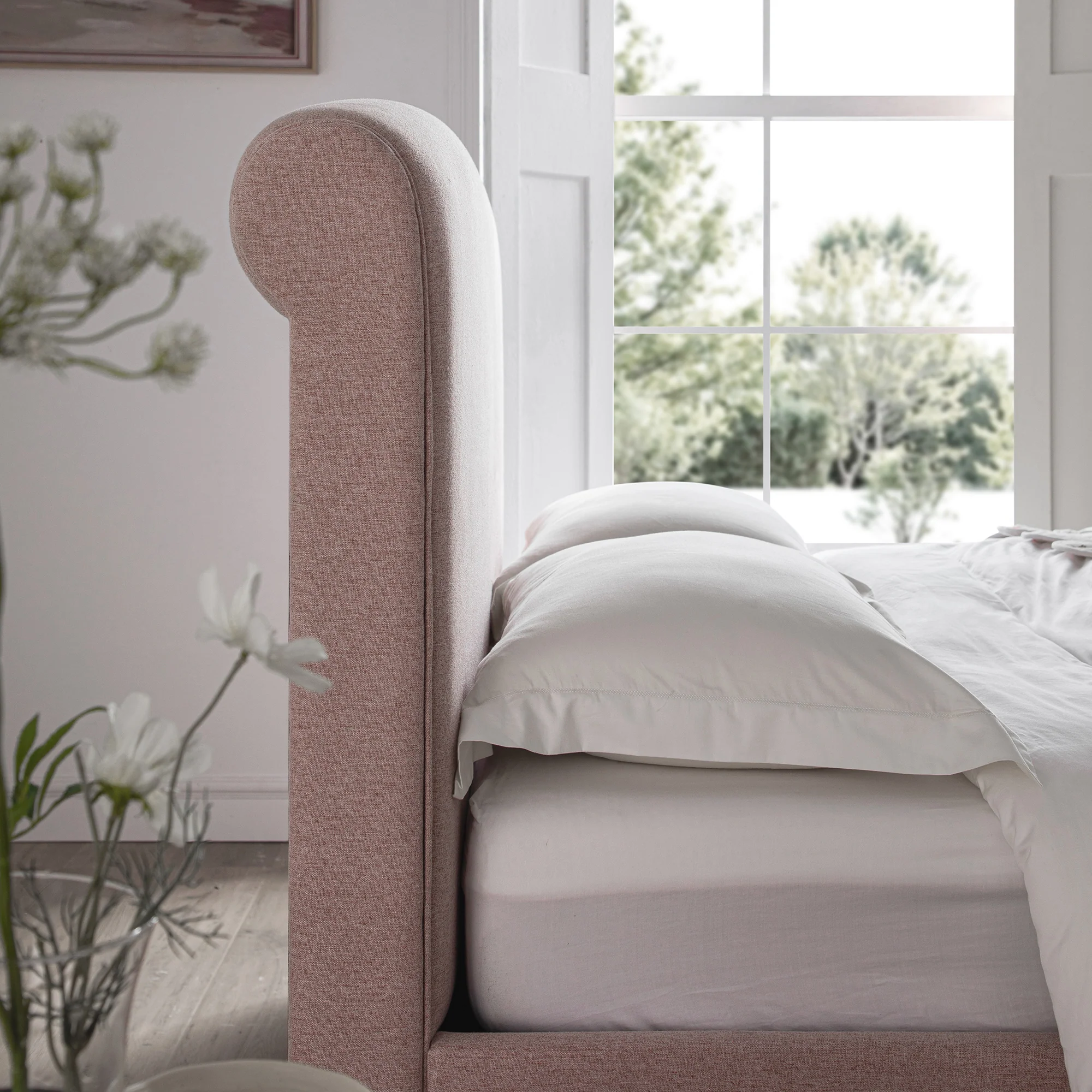 Porchester Ottoman Storage Sleigh Bed, Rosewater Pink Fabric - Image 6