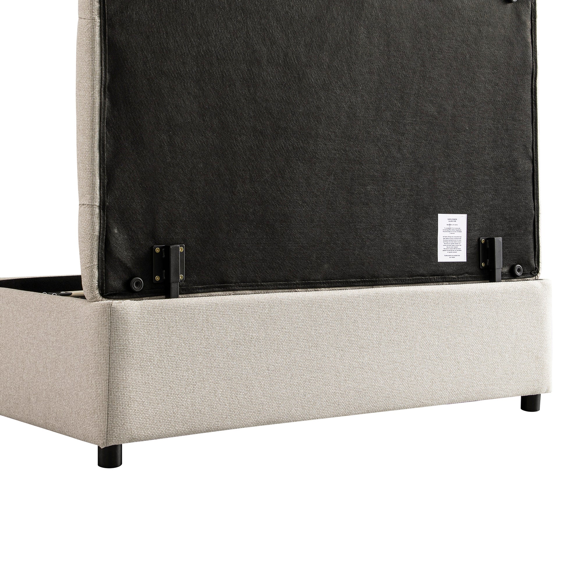 Portland Small Double Buttoned Fold-Out Bed in Ottoman, Beige Woven Fabric - Image 19