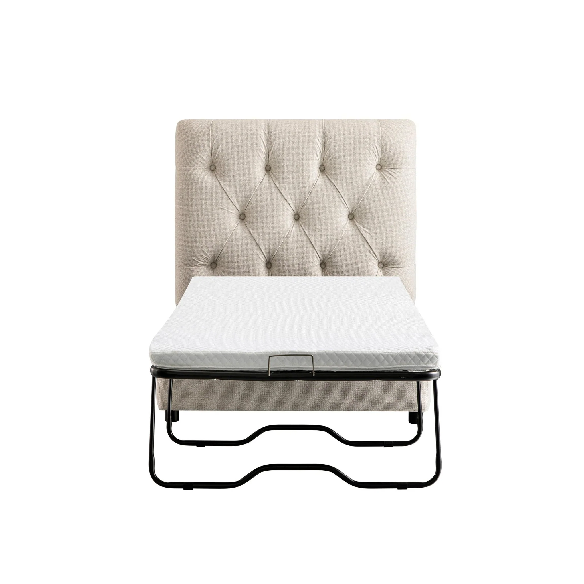 Portland Single Buttoned Fold-Out Bed in Ottoman, Beige Woven Fabric - Image 12