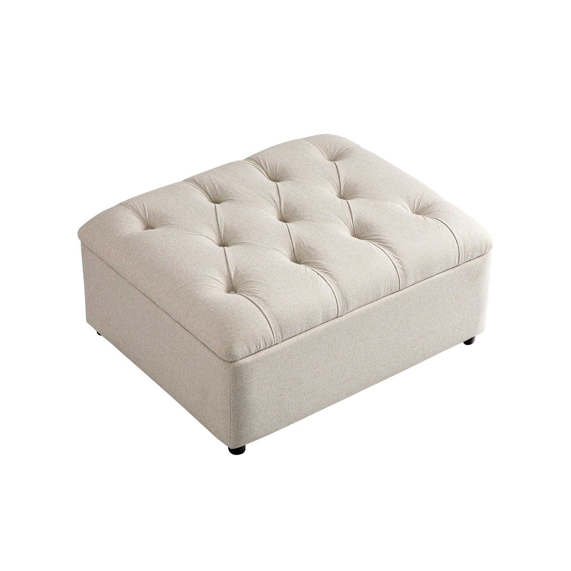 Portland Single Buttoned Fold-Out Bed in Ottoman, Beige Woven Fabric - Image 13