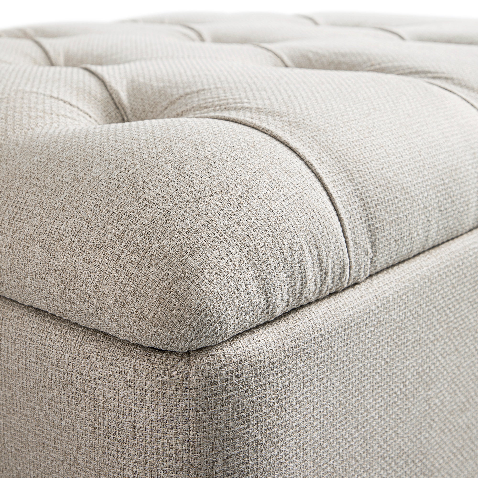 Portland Single Buttoned Fold-Out Bed in Ottoman, Beige Woven Fabric - Image 15