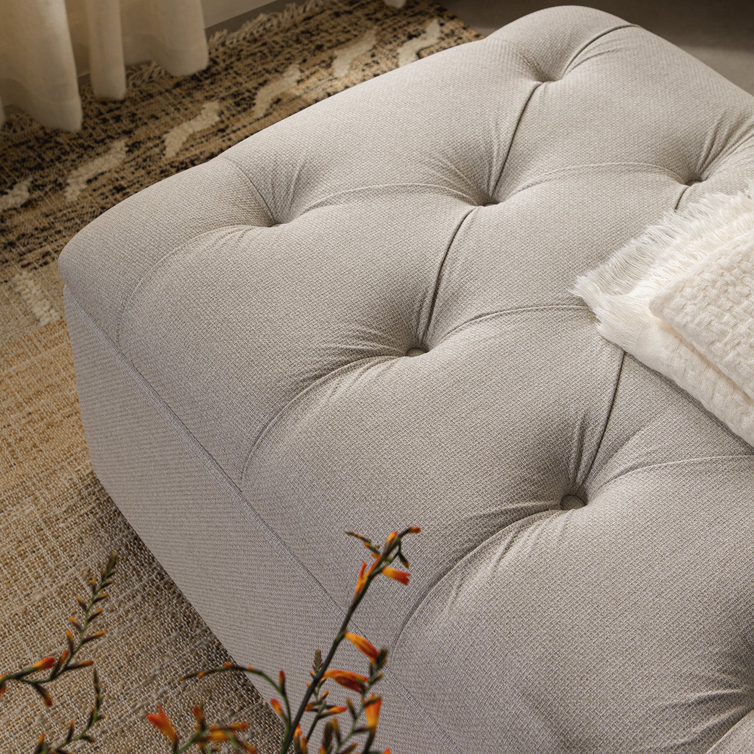 Portland Single Buttoned Fold-Out Bed in Ottoman, Beige Woven Fabric - Image 7
