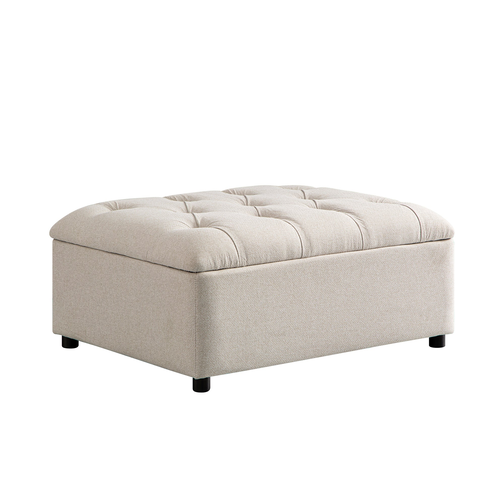 Portland Single Buttoned Fold-Out Bed in Ottoman, Beige Woven Fabric - Image 8