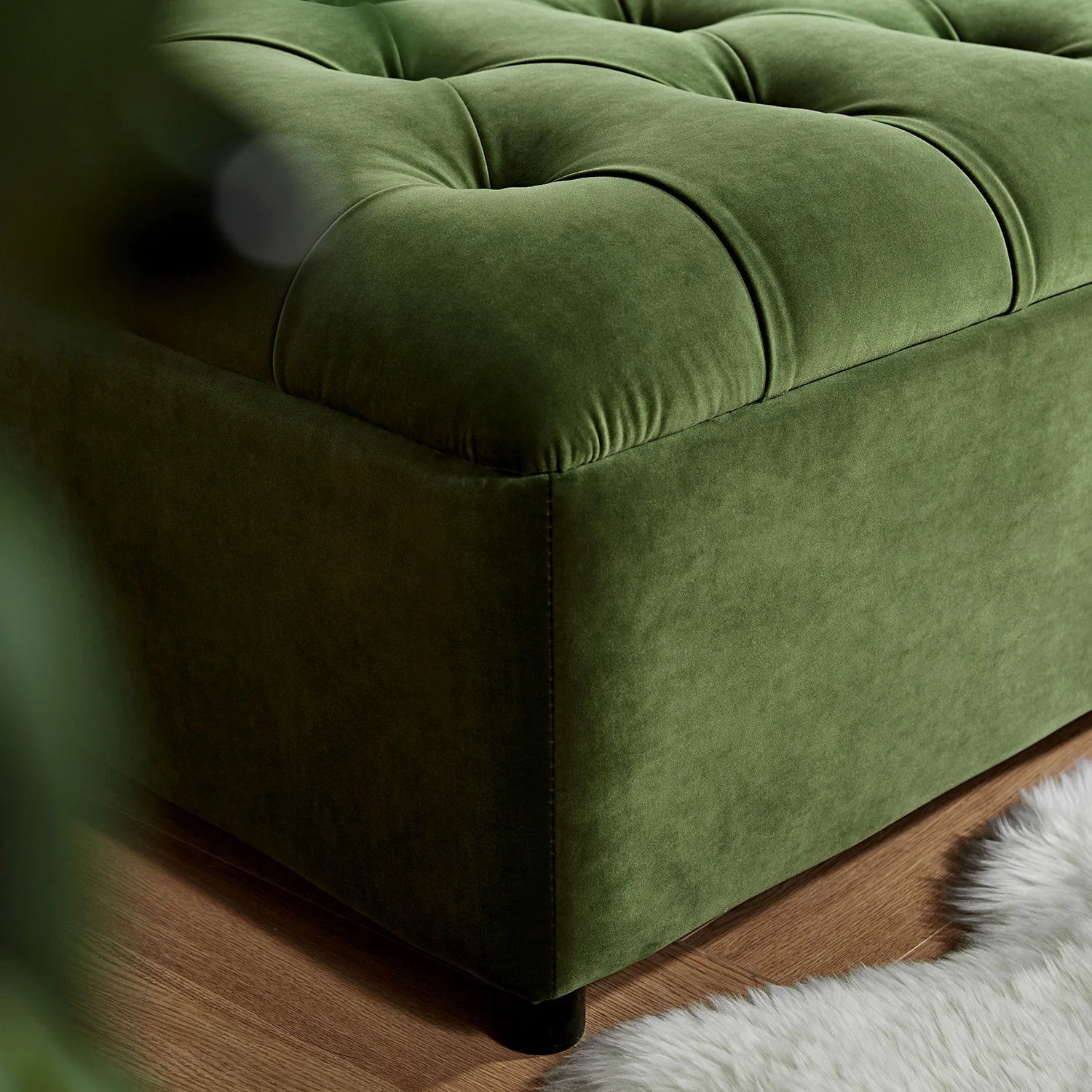 Portland Single Buttoned Fold-Out Bed in Ottoman, Moss Green Velvet - Image 6