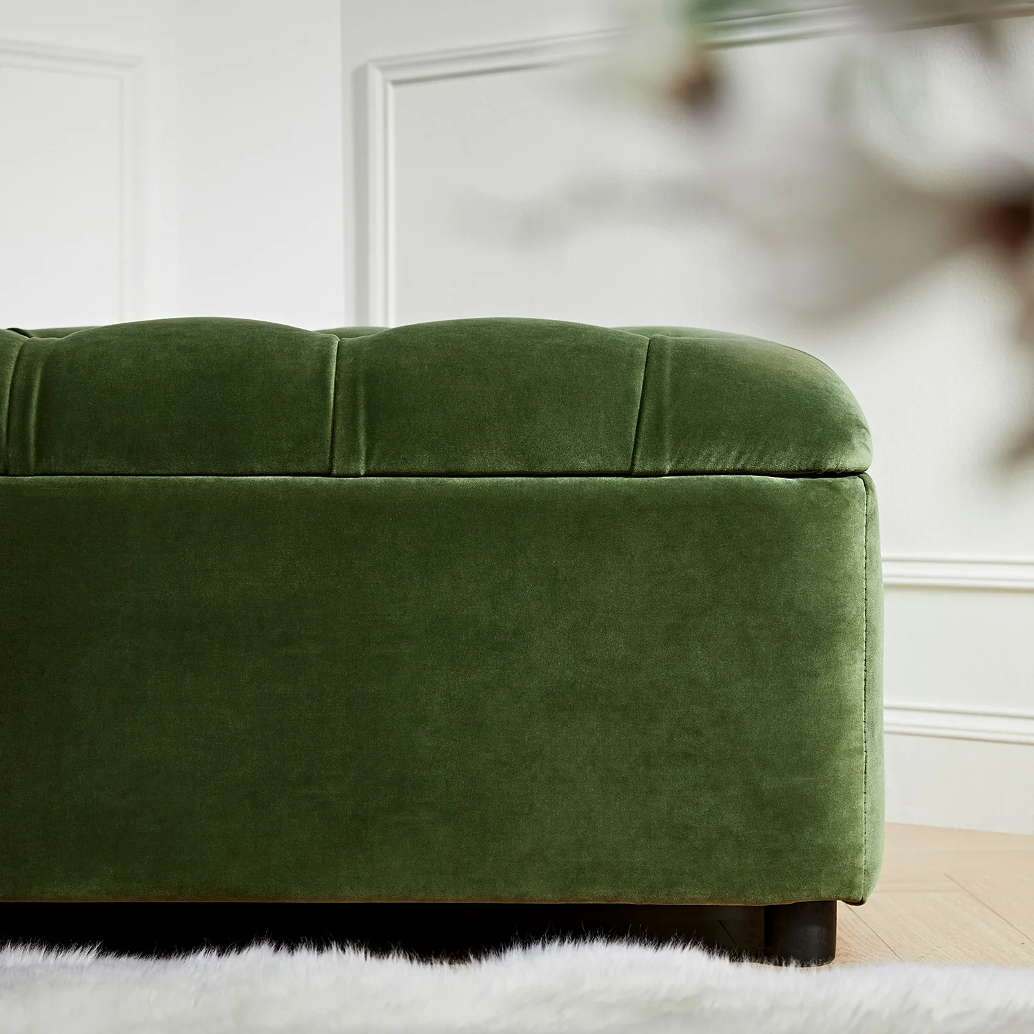 Portland Single Buttoned Fold-Out Bed in Ottoman, Moss Green Velvet - Image 7