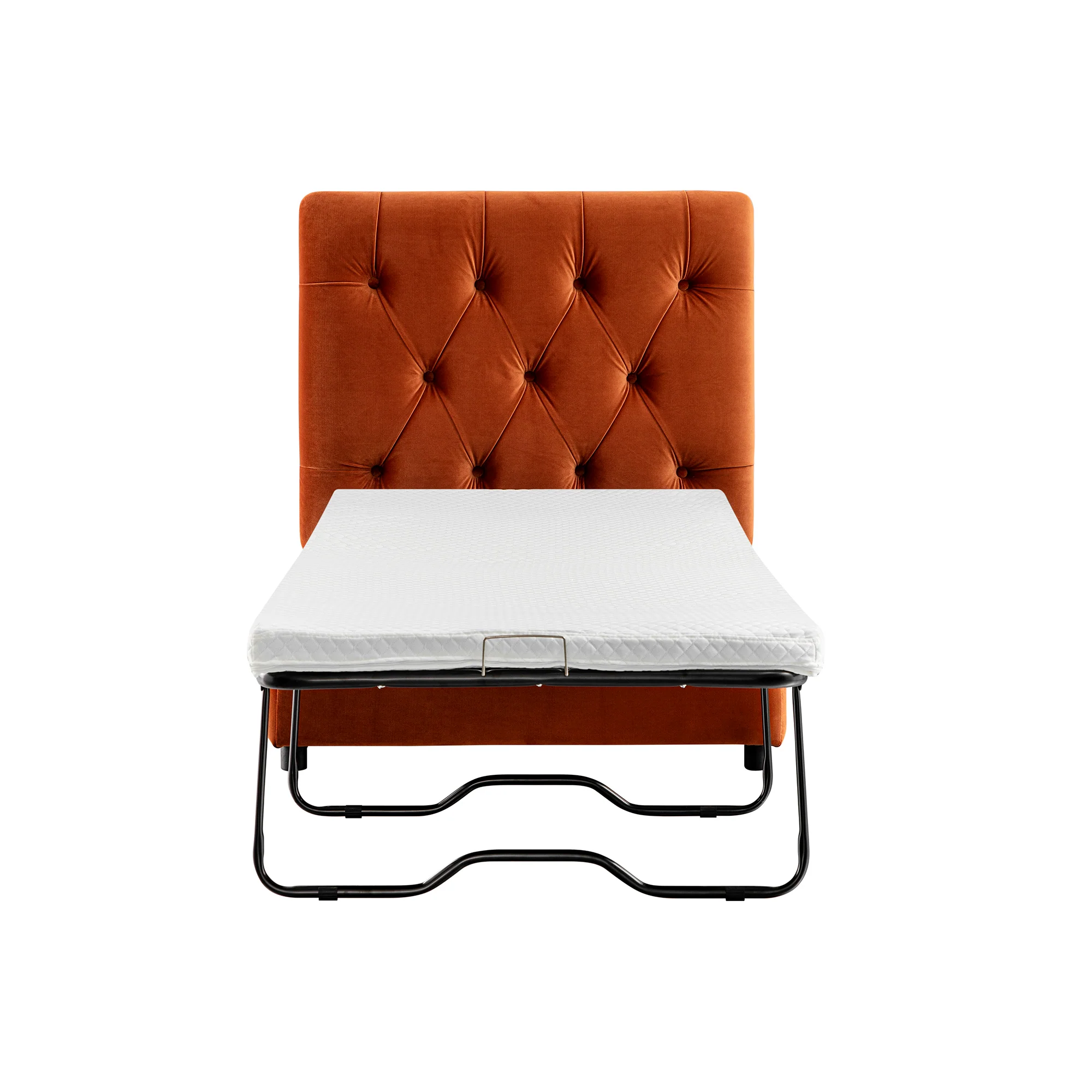 Portland Single Buttoned Fold-Out Bed in Ottoman, Rust Velvet - Image 12
