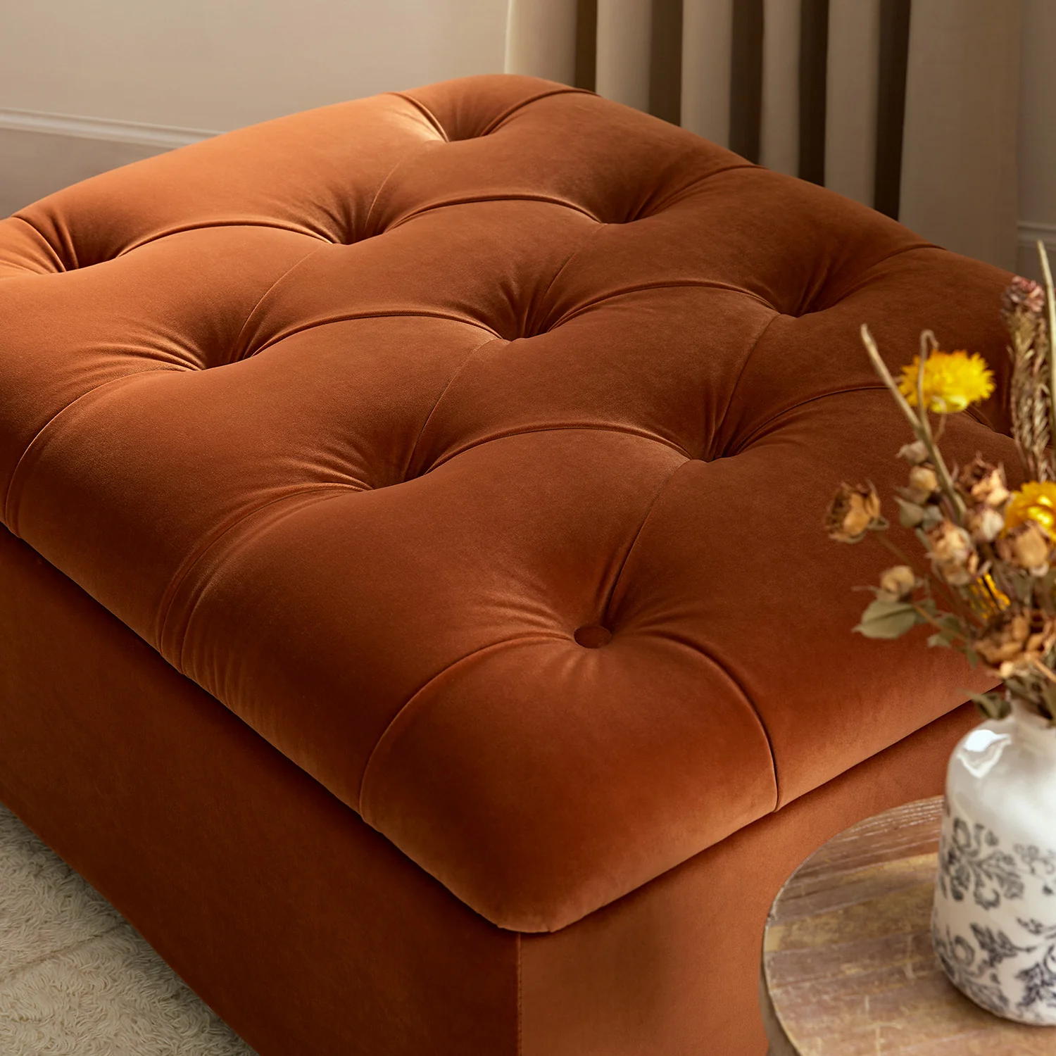 Portland Single Buttoned Fold-Out Bed in Ottoman, Rust Velvet - Image 6