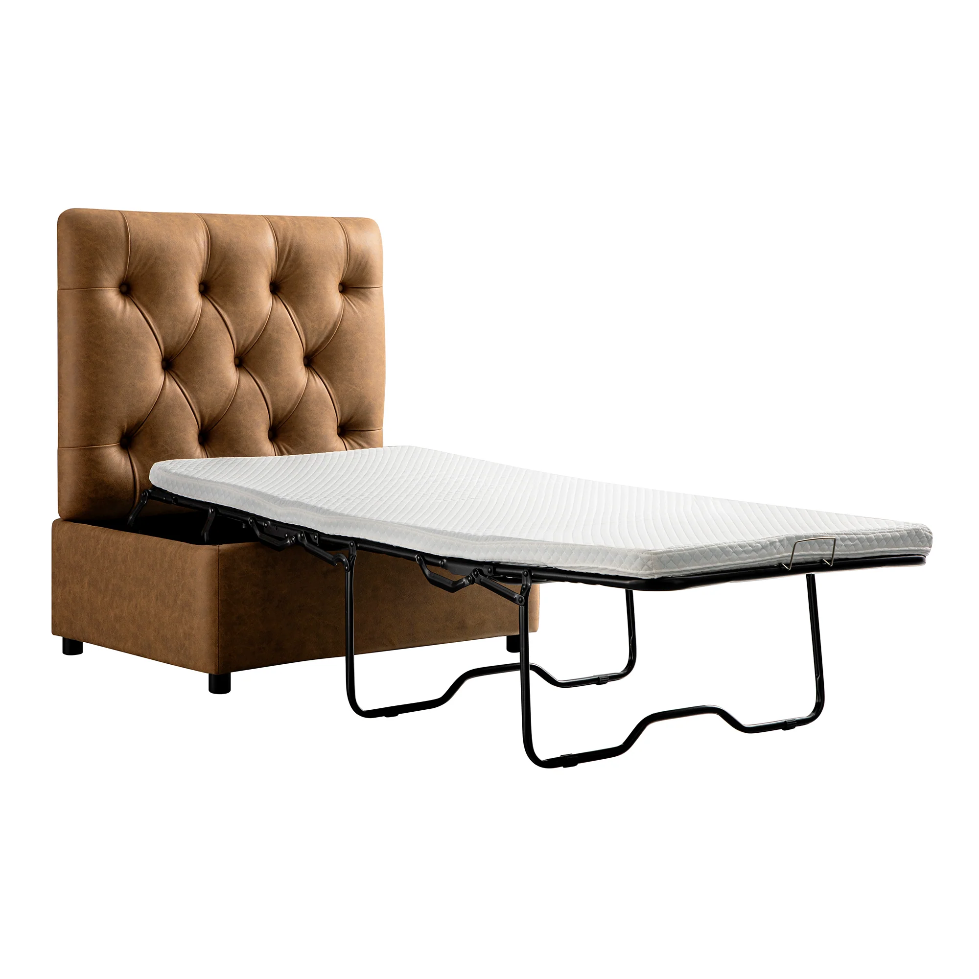 Portland Single Buttoned Fold-Out Bed in Ottoman, Tan Faux Suede - Image 10
