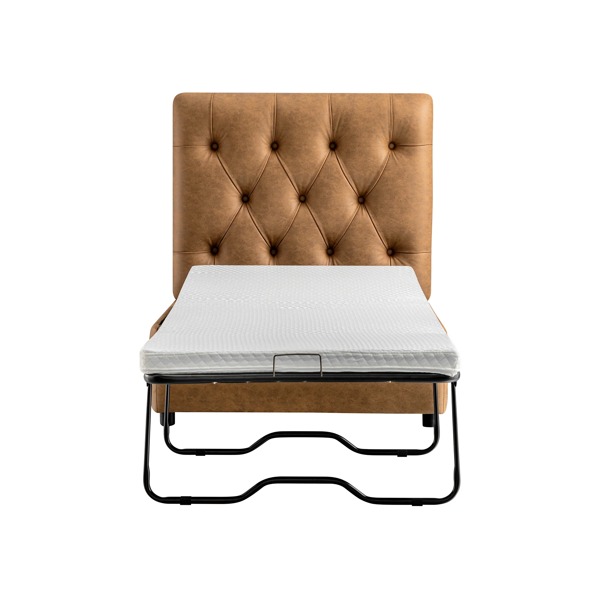 Portland Single Buttoned Fold-Out Bed in Ottoman, Tan Faux Suede - Image 13