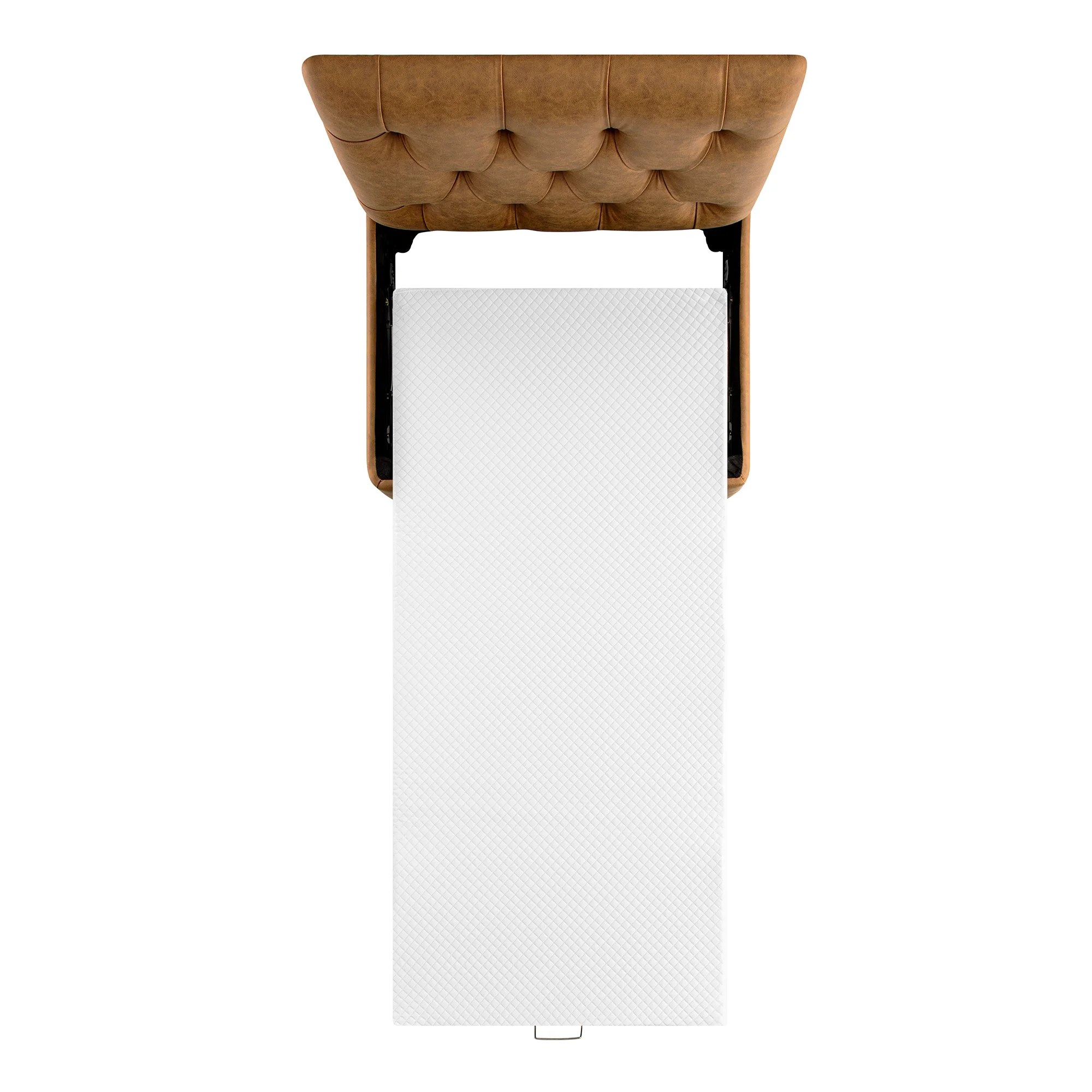 Portland Single Buttoned Fold-Out Bed in Ottoman, Tan Faux Suede - Image 15