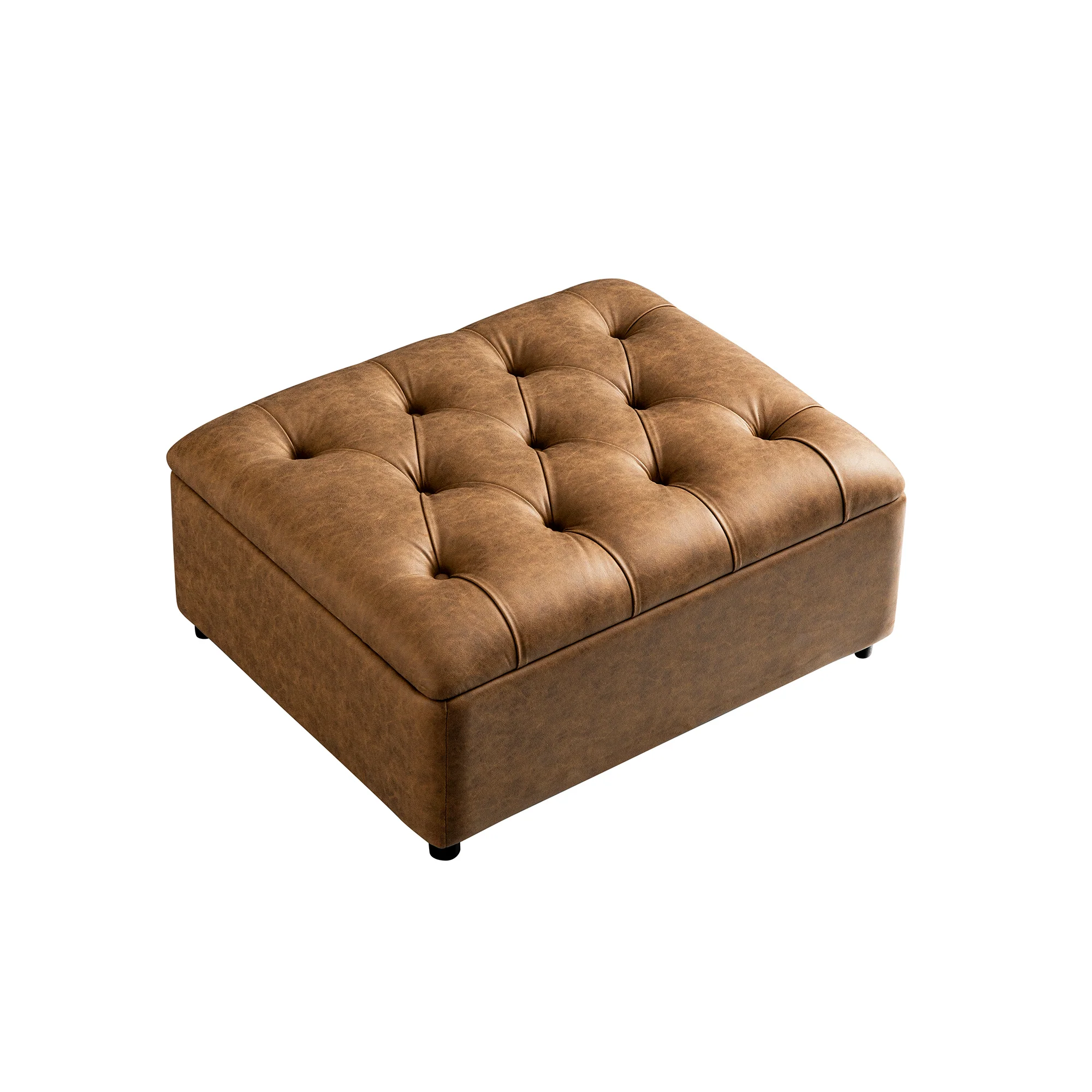 Portland Single Buttoned Fold-Out Bed in Ottoman, Tan Faux Suede - Image 16