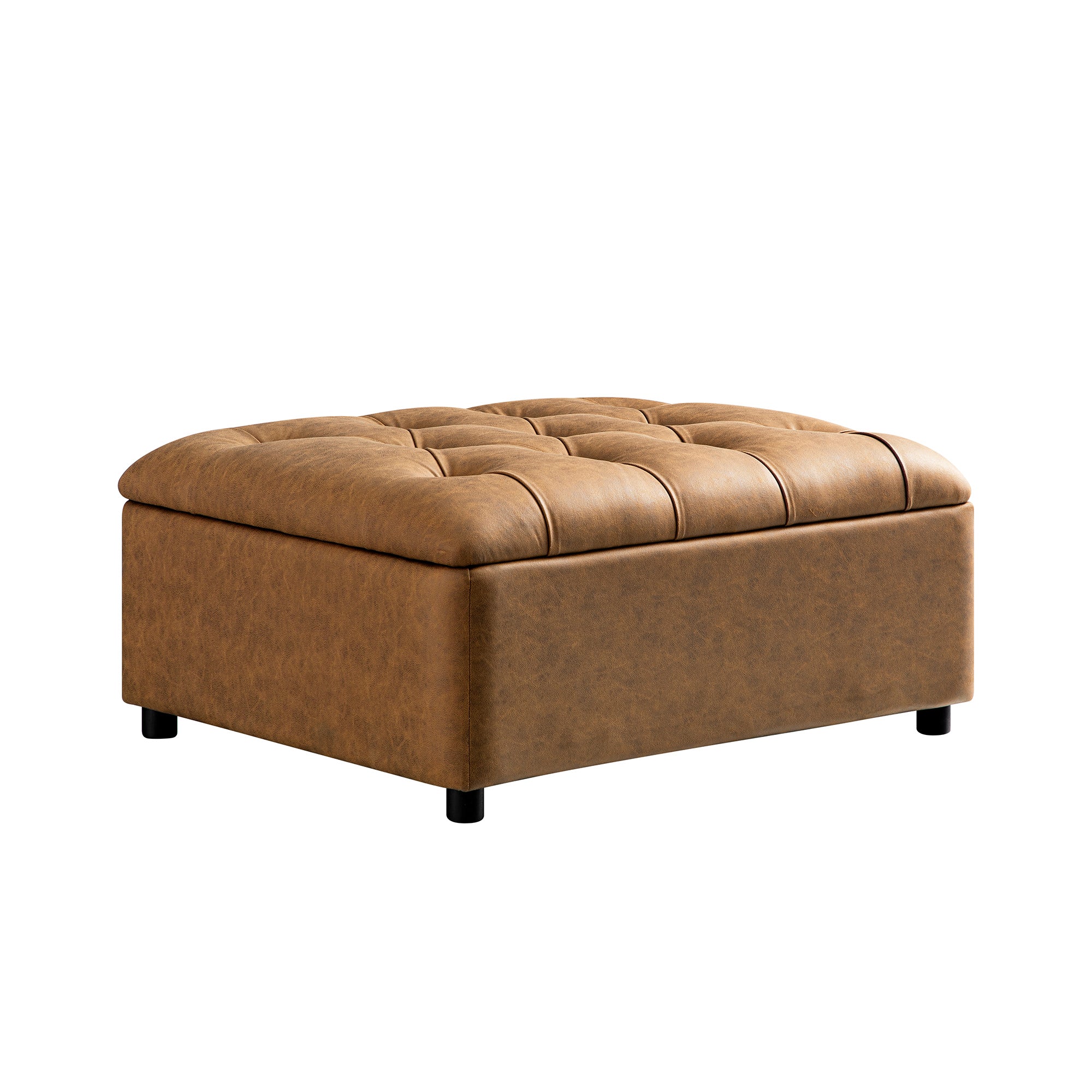 Portland Single Buttoned Fold-Out Bed in Ottoman, Tan Faux Suede - Image 9