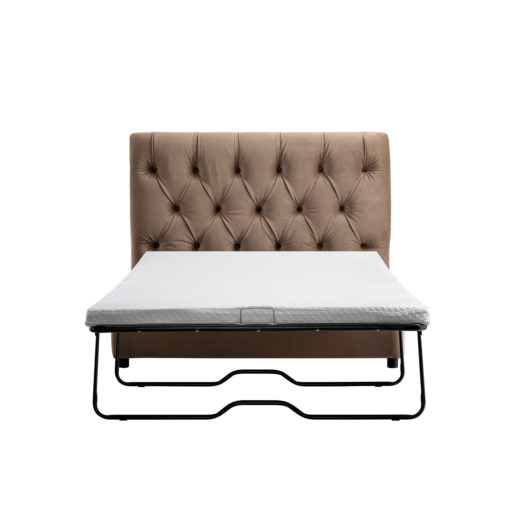 Portland Small Double Buttoned Fold-Out Bed in Ottoman, Mink Velvet - Image 10