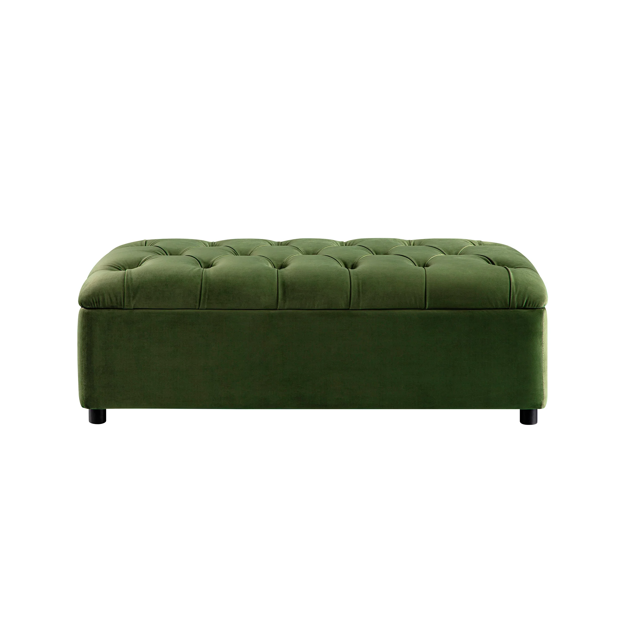 Portland Small Double Buttoned Fold-Out Bed in Ottoman, Moss Green Velvet - Image 11